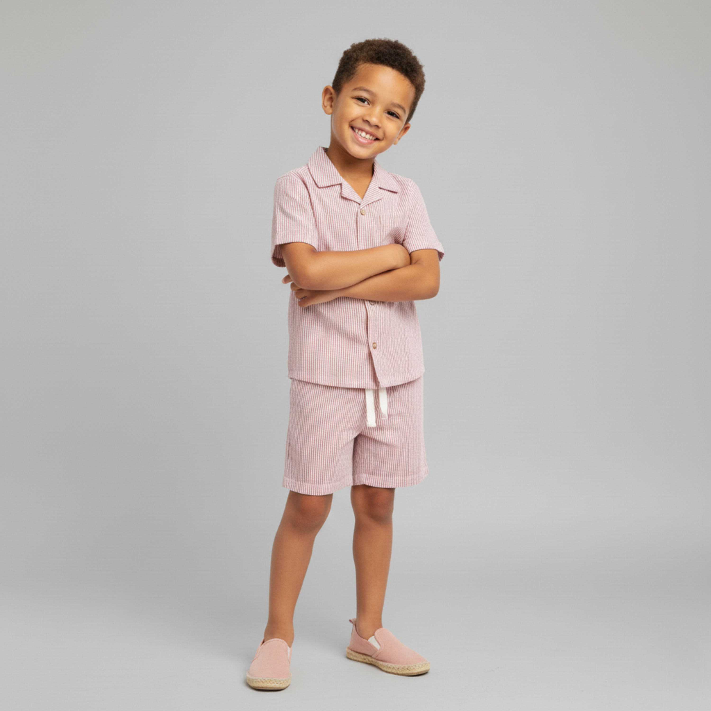 Makemake Organics - Organic Shirt & Shorts Set - Coral Stripes
