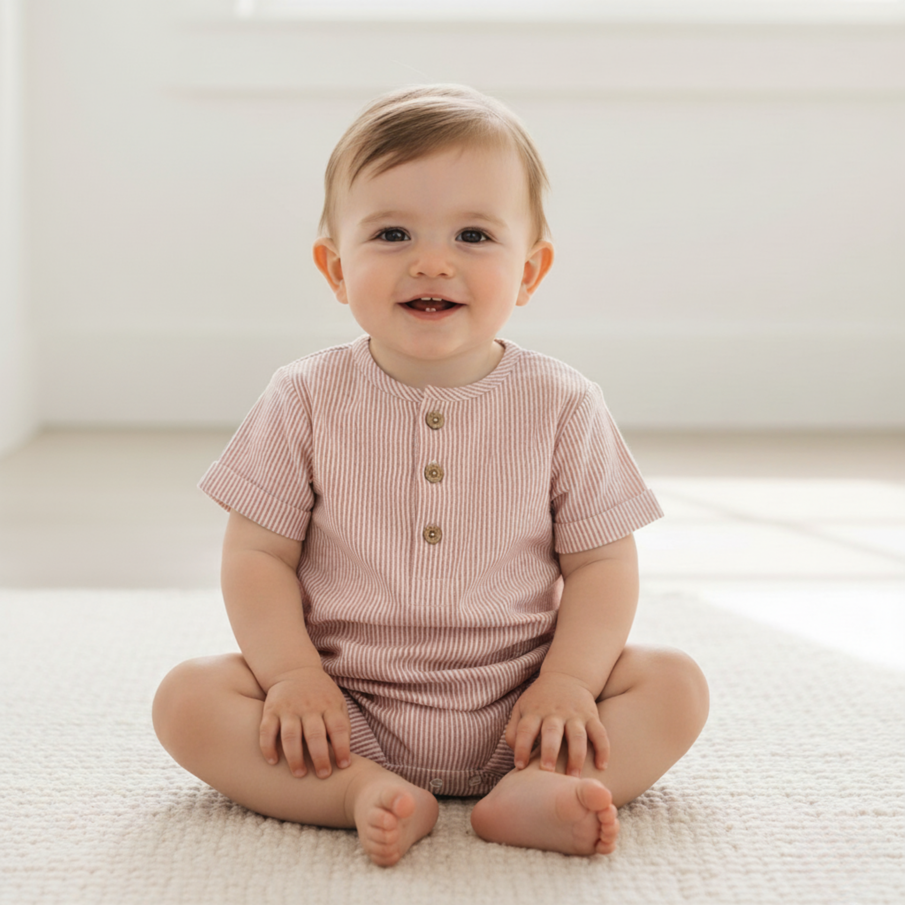 Makemake Organics - Organic Short Bubble Romper - Coral Stripes