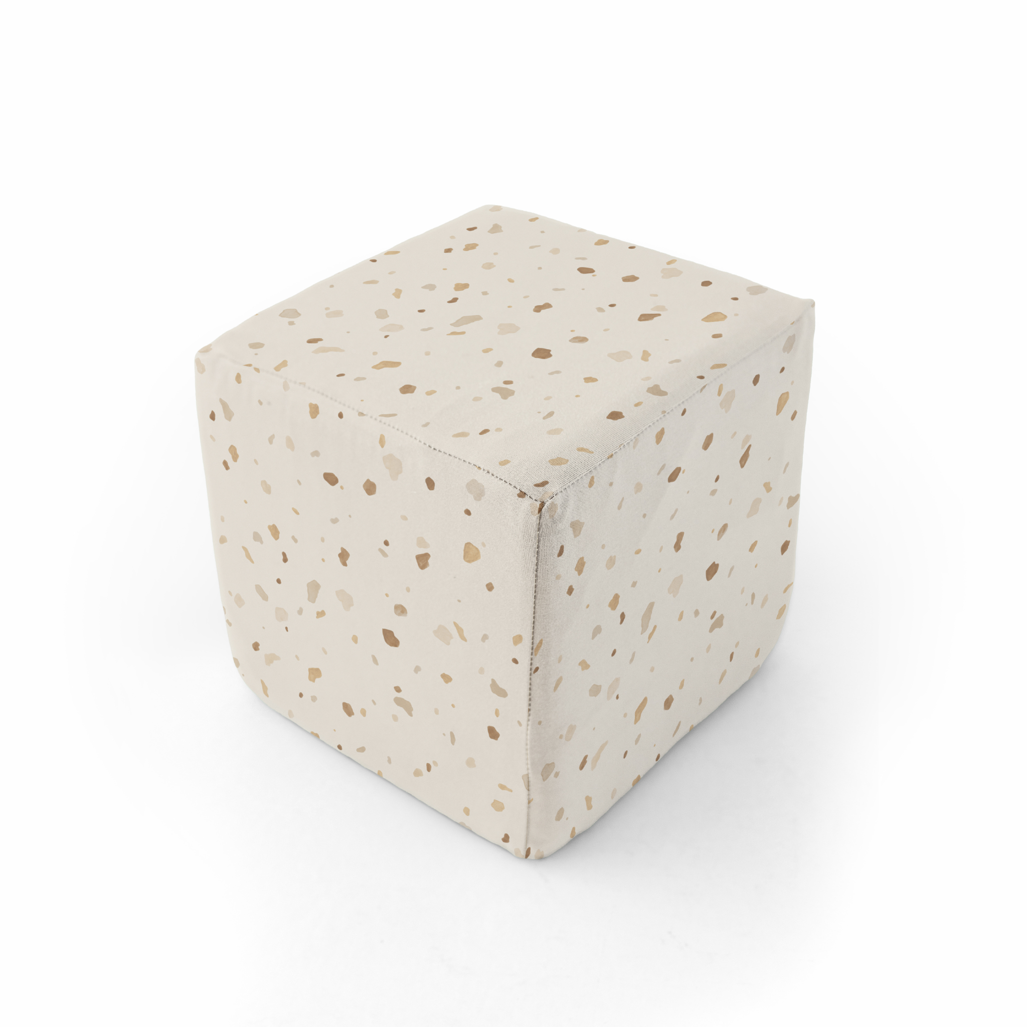 Hexagonal ottoman with a terrazzo pattern on a white background