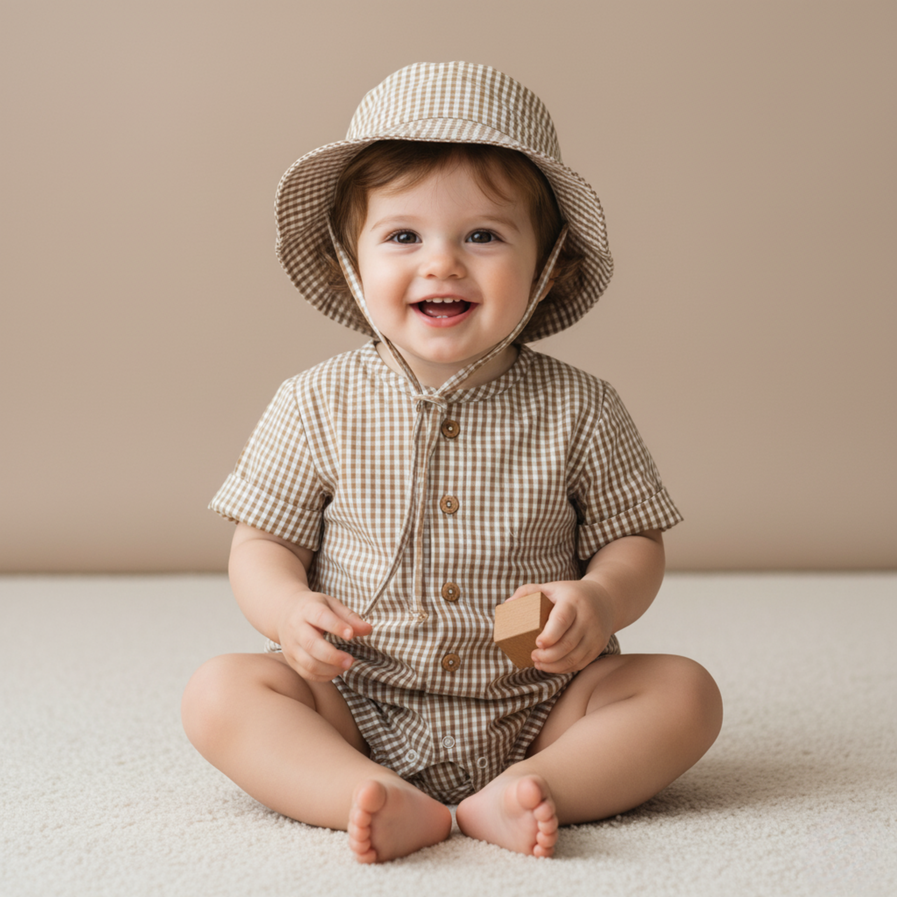Makemake Organics - Organic Bucket Sun Hat - Caramel Check