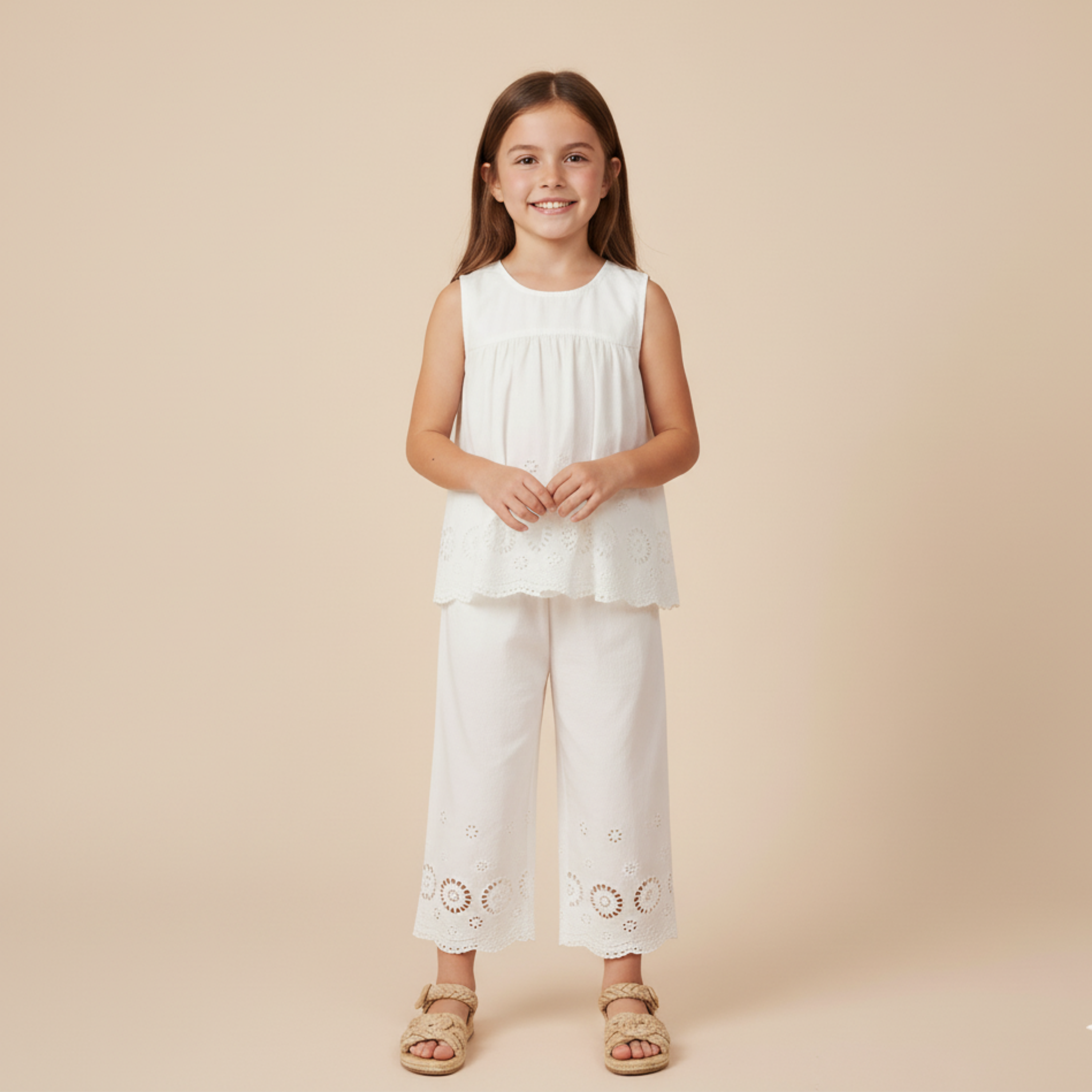 Makemake Organics - Organic Eyelet Top And Pant Set - Ivory Eyelet