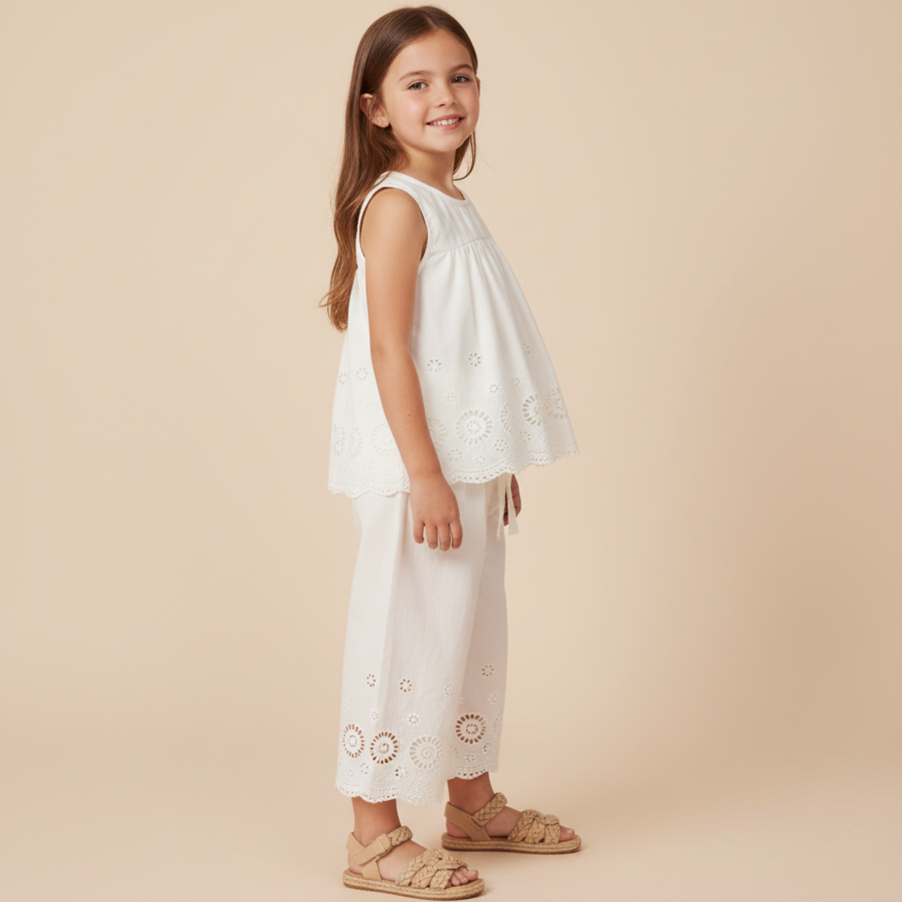 Makemake Organics - Organic Eyelet Top And Pant Set - Ivory Eyelet