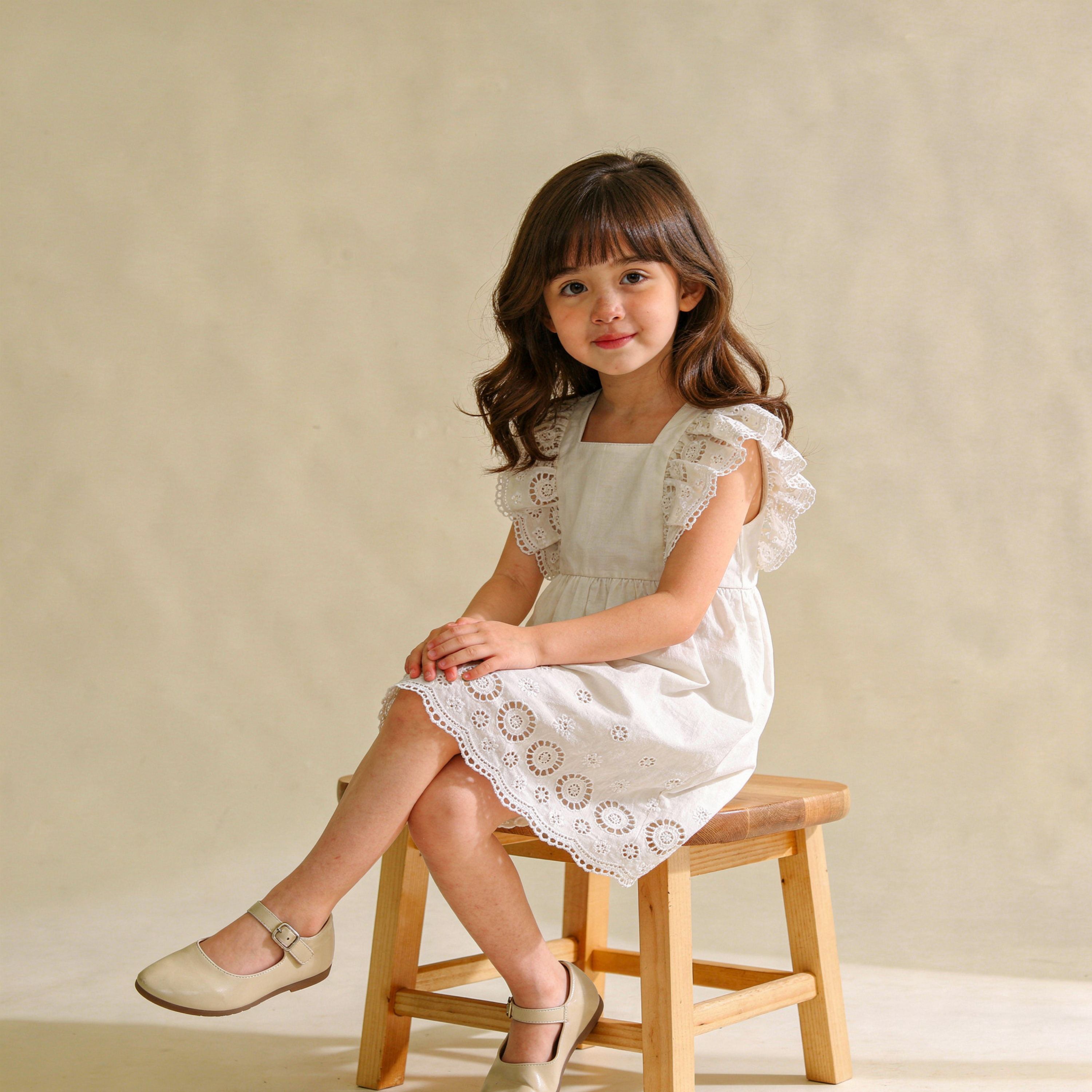 Makemake Organics - Organic Eyelet Flutter Dress - Ivory Eyelet