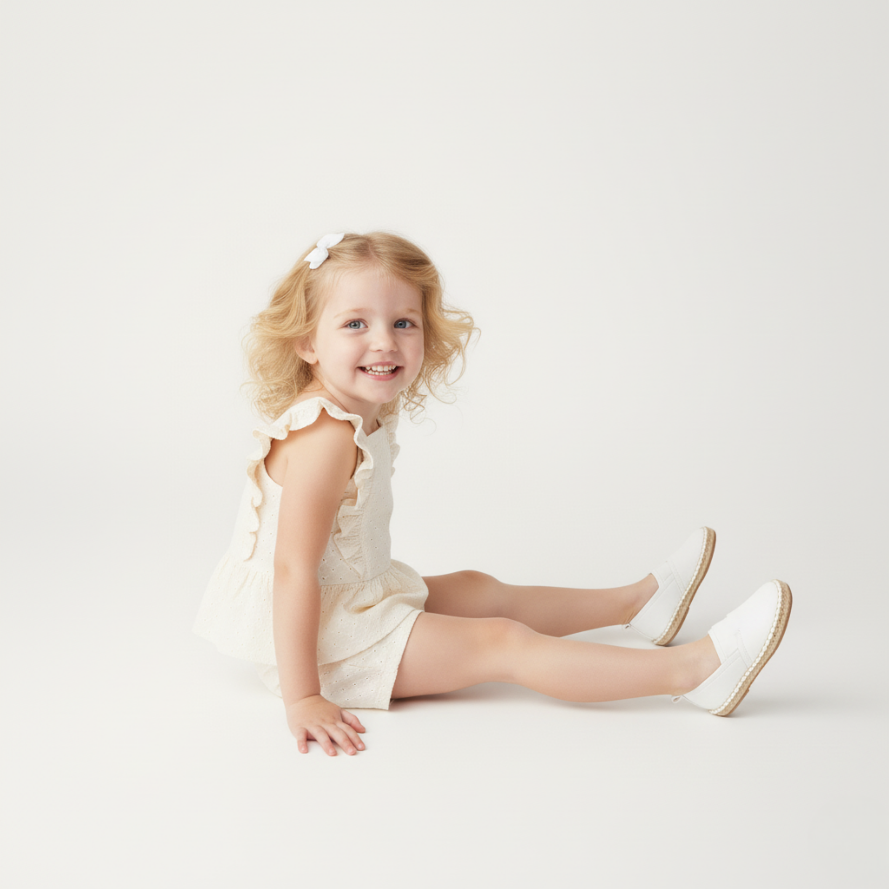 Makemake Organics - Organic Eyelet Flutter Top And Shorts Set - Ivory Eyelet