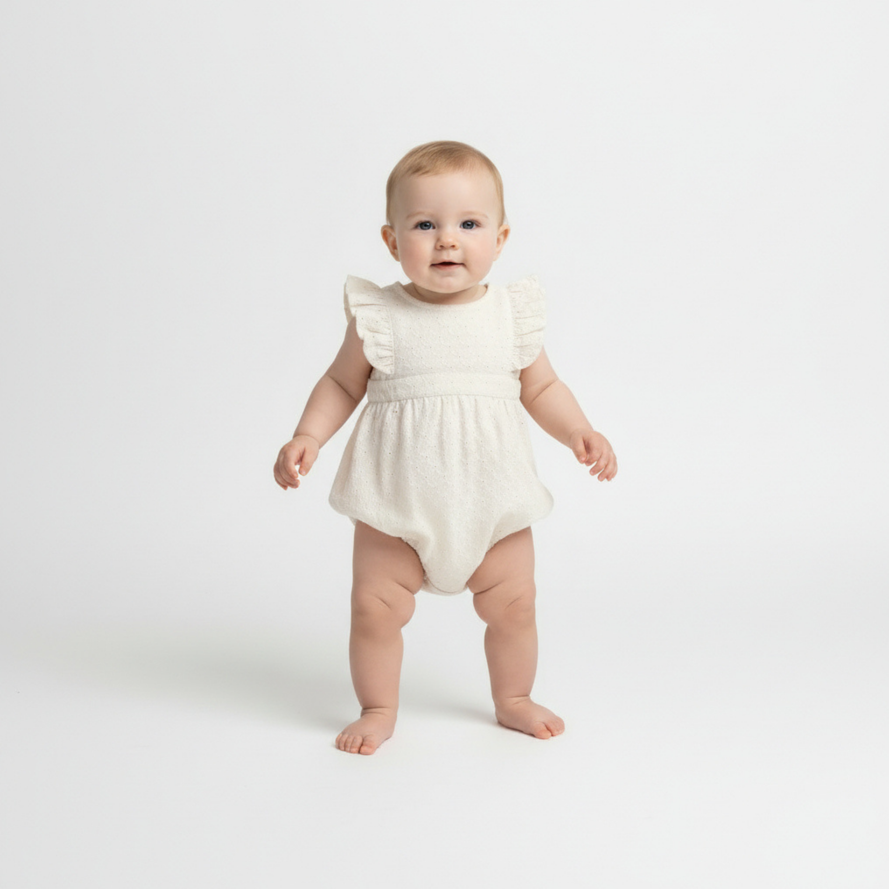 Makemake Organics - Organic Eyelet Flutter Romper- Ivory Eyelet