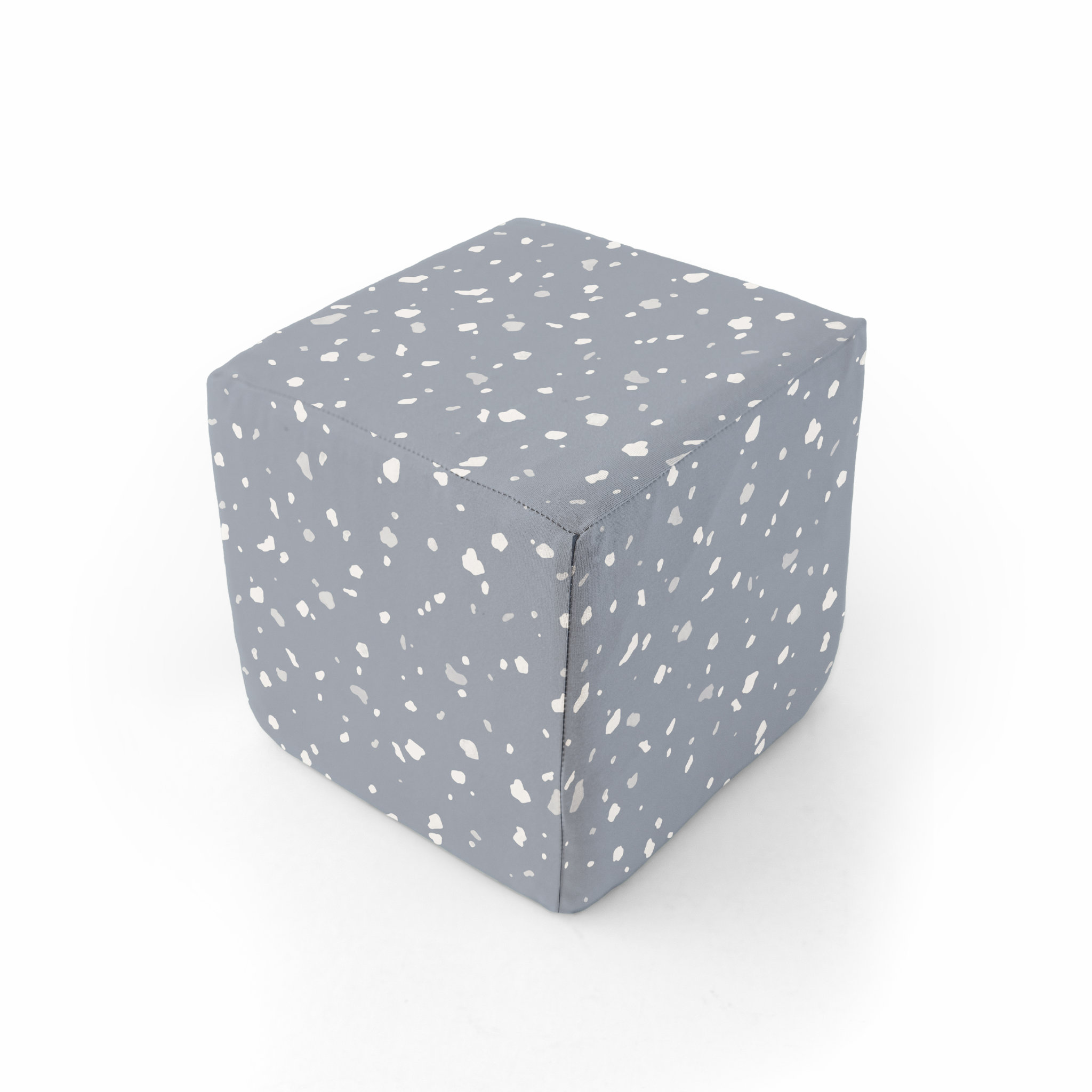 Hexagonal ottoman with a gray terrazzo pattern on a white background