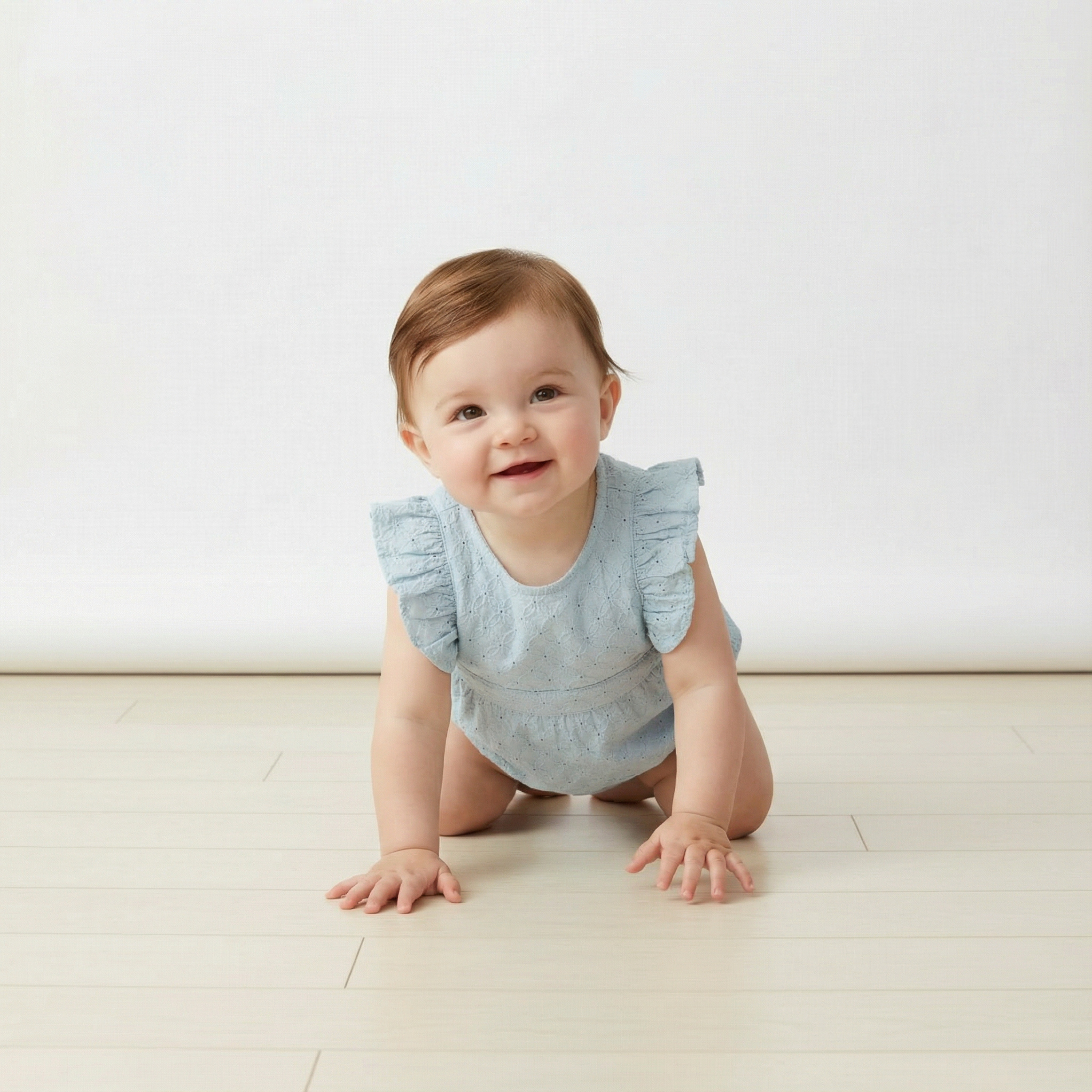 Makemake Organics - Organic Eyelet Flutter Romper - Light Blue Eyelet