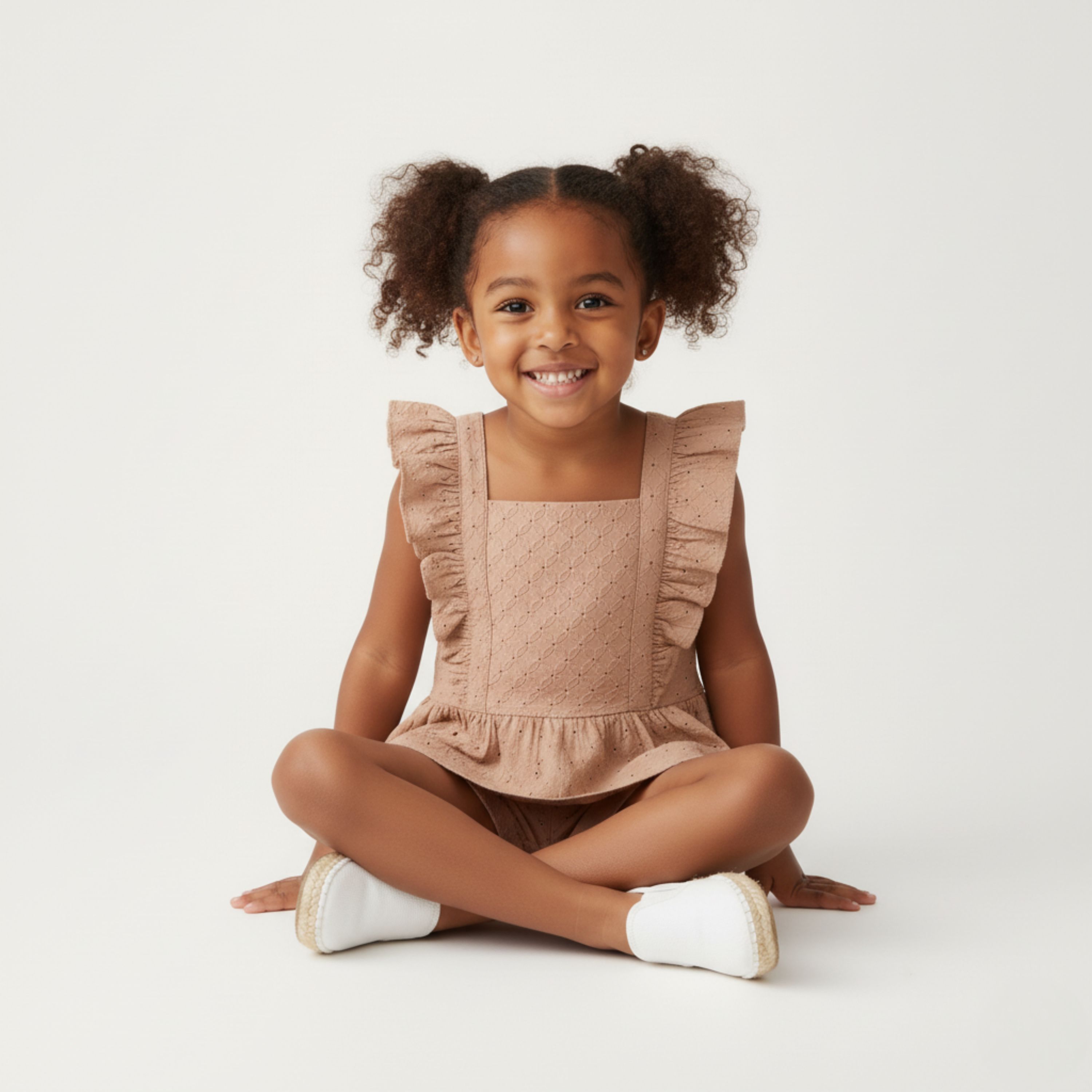 Makemake Organics - Organic Eyelet Flutter Top And Shorts Set - Clay Eyelet