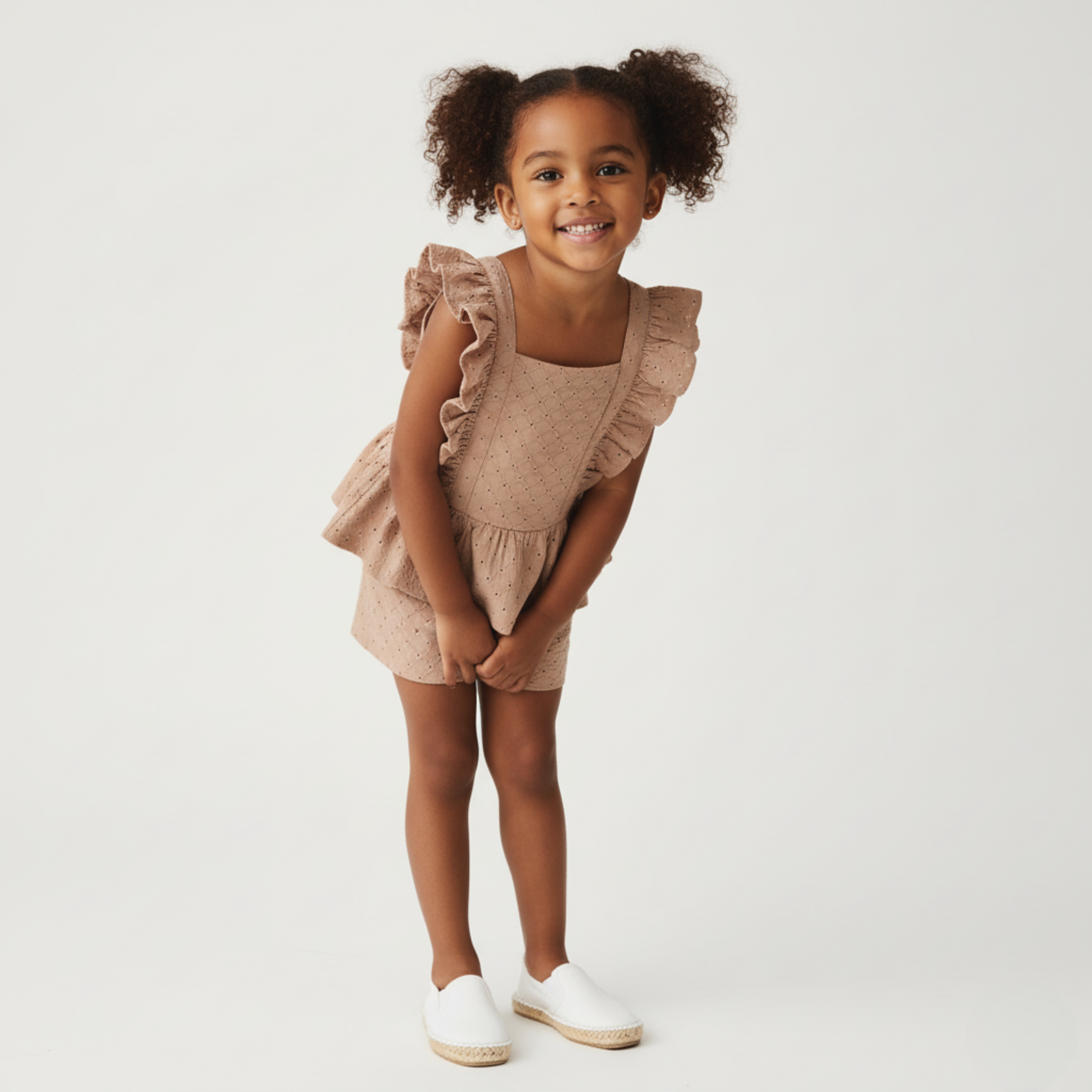 Makemake Organics - Organic Eyelet Flutter Top And Shorts Set - Clay Eyelet