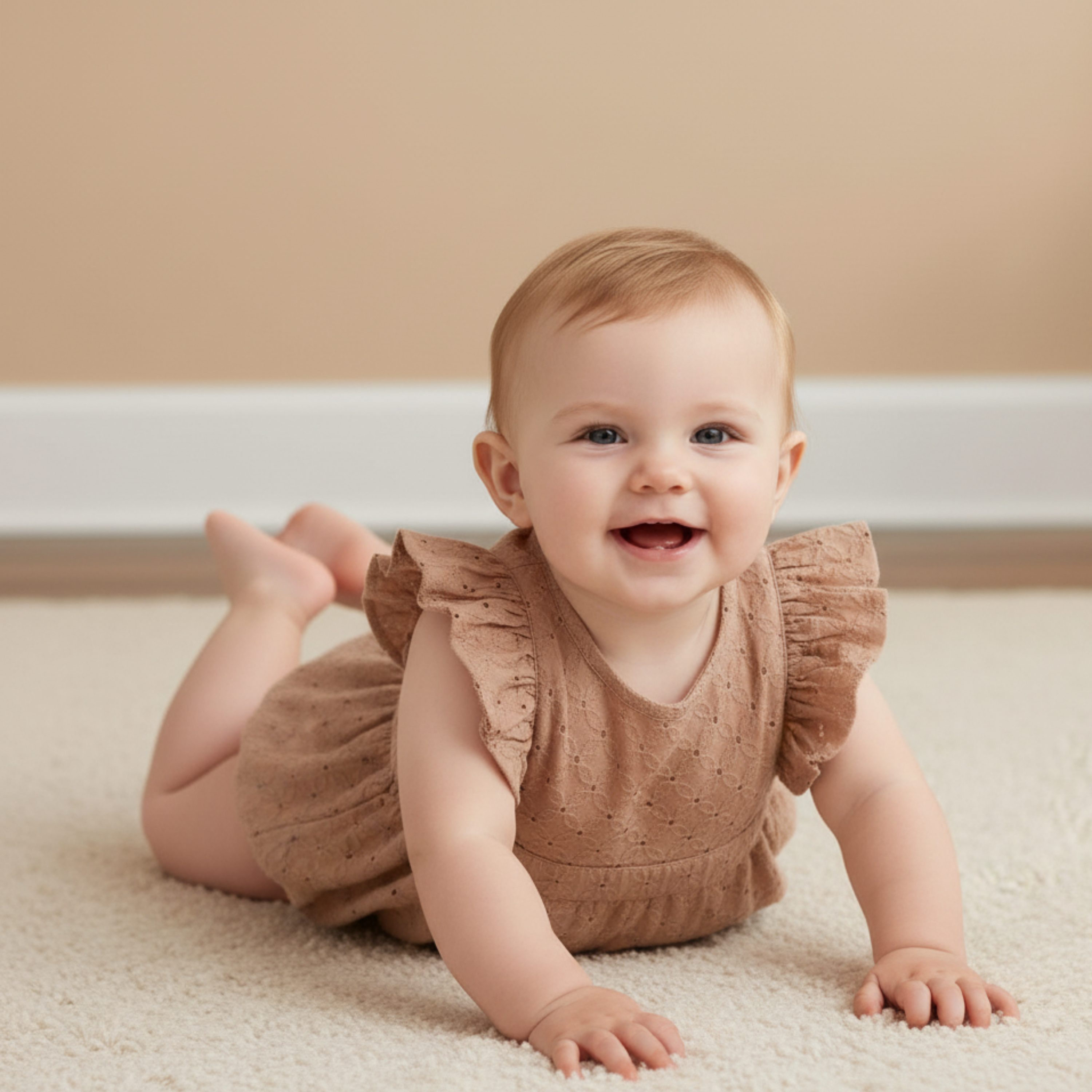 Makemake Organics - Organic Eyelet Flutter Romper - Clay Eyelet