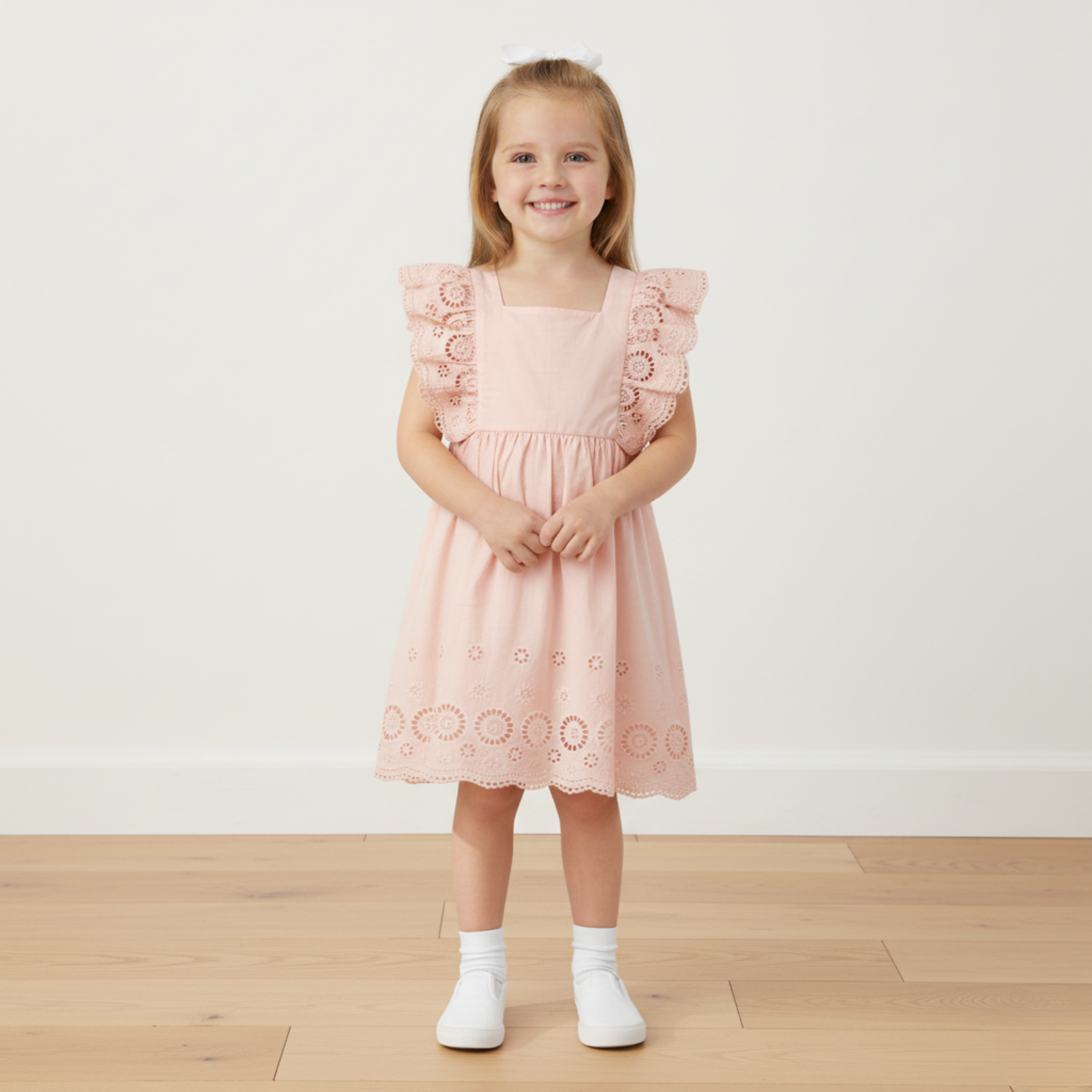 Makemake Organics - Organic Eyelet Flutter Dress - Blush Eyelet