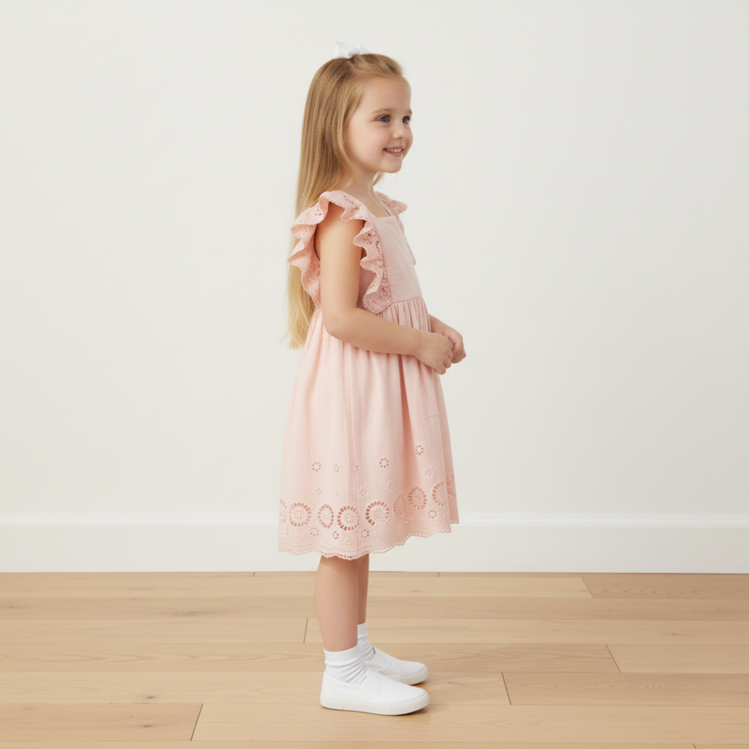 Makemake Organics - Organic Eyelet Flutter Dress - Blush Eyelet