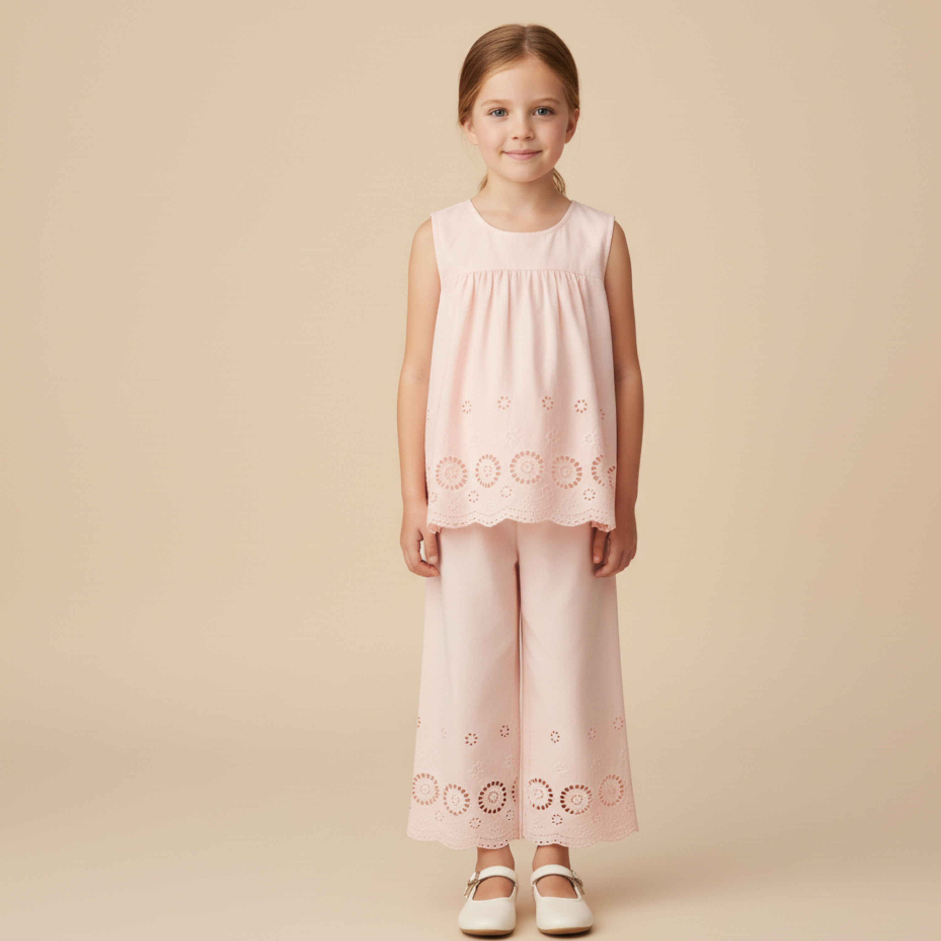 Makemake Organics - Organic Eyelet Top And Pant Set - Blush Eyelet