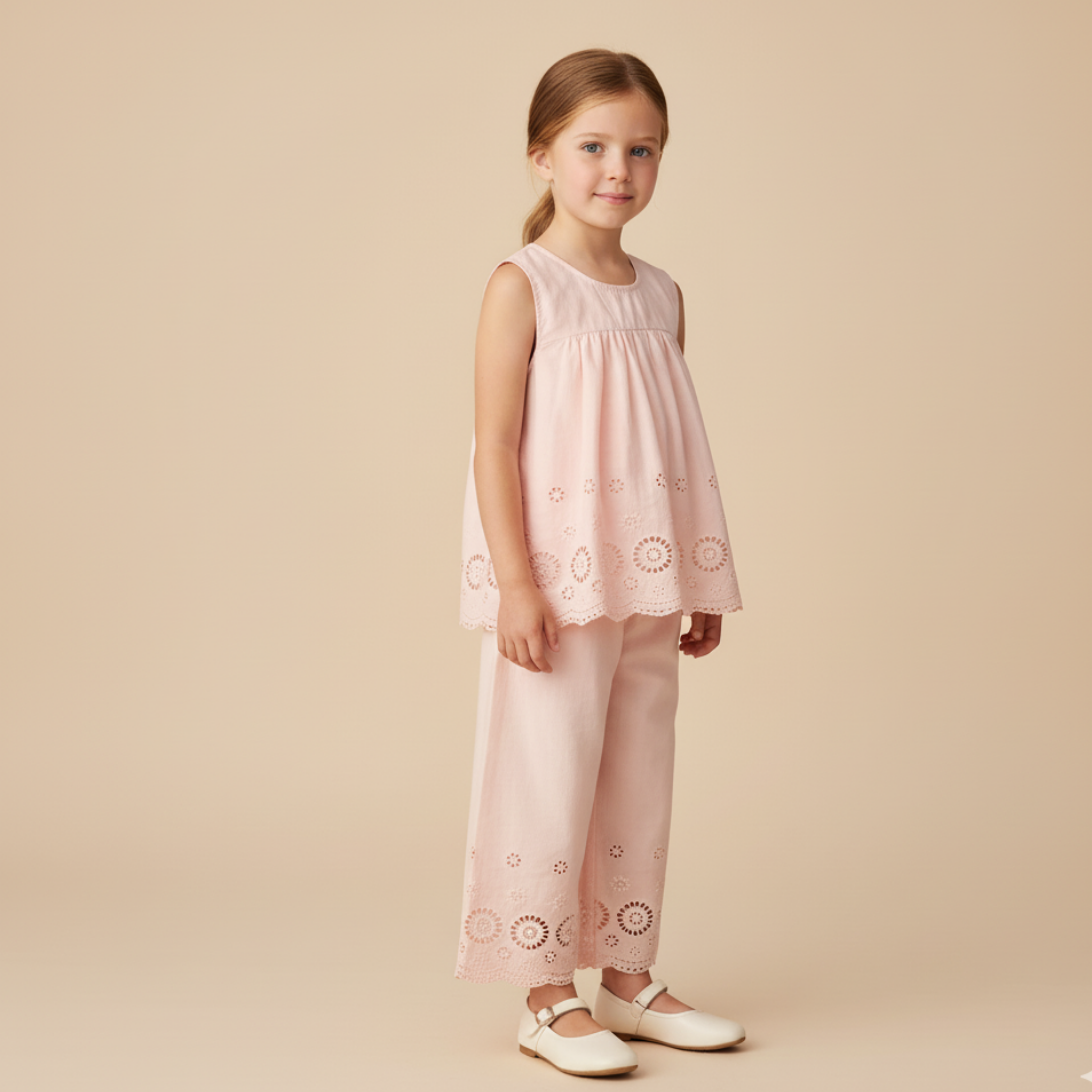 Makemake Organics - Organic Eyelet Top And Pant Set - Blush Eyelet