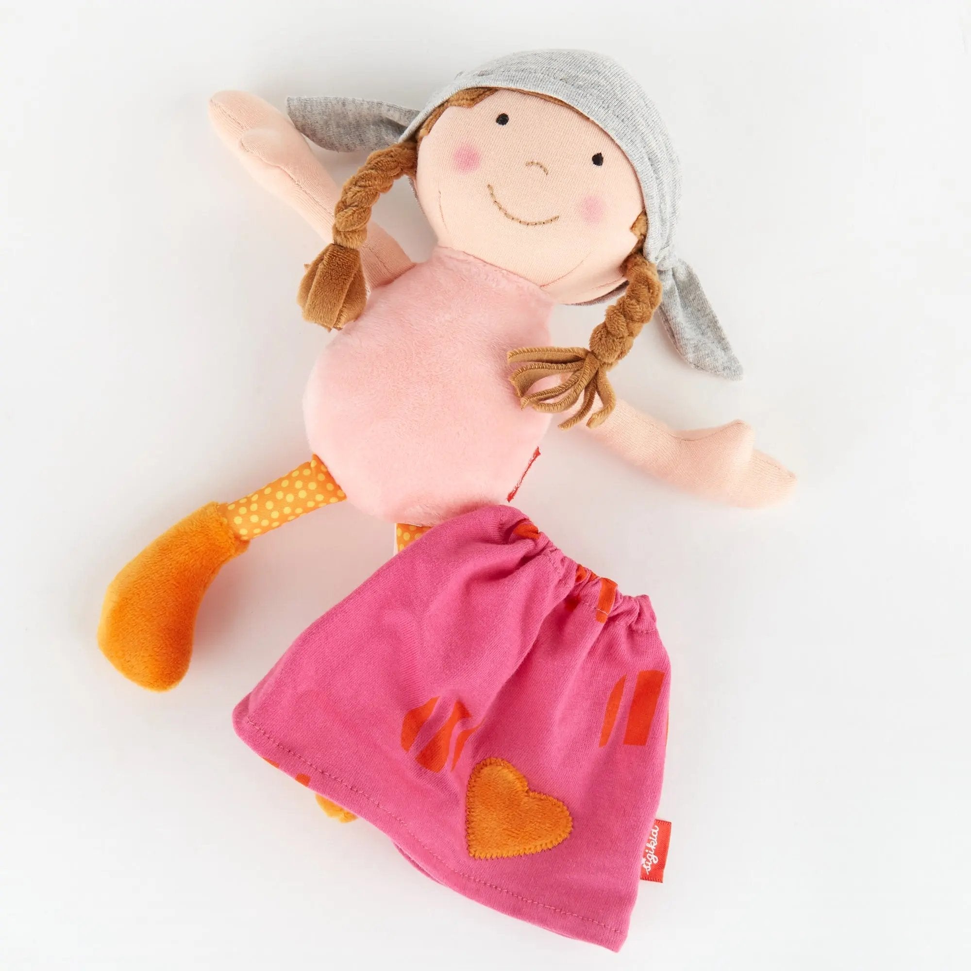 Sigikid Plush Doll with Pink Outfit