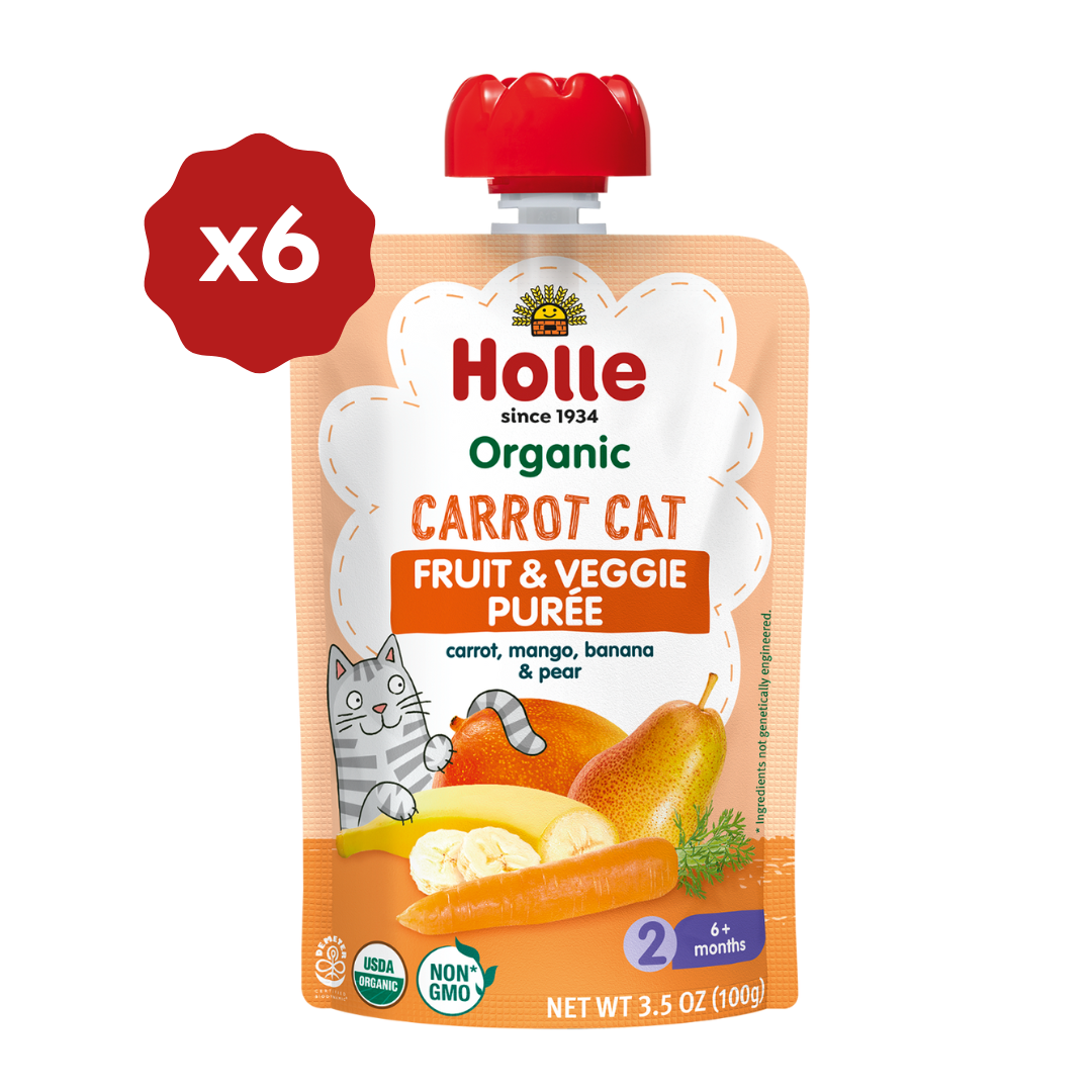 Holle Baby Food Pouches - Organic Fruit & Veggie Puree - Carrot Cat