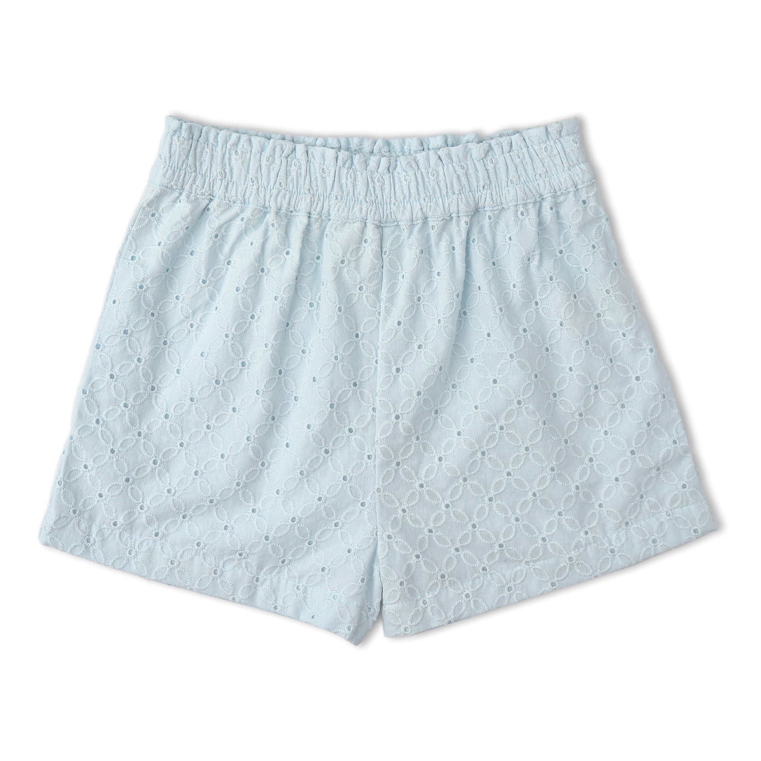 Makemake Organics - Organic Eyelet Flutter Top And Shorts Set - Light Blue Eyelet