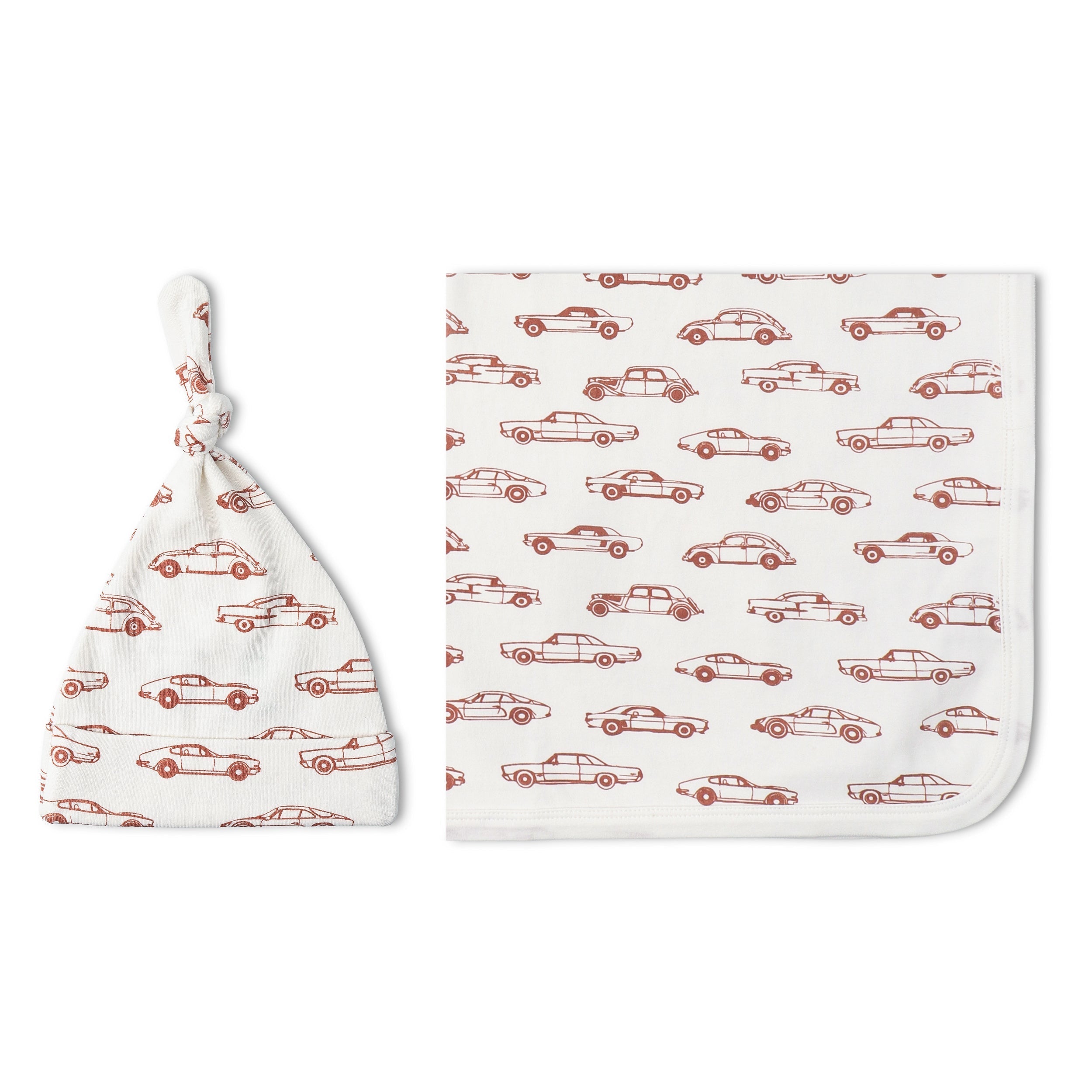 Makemake Organics - Organic Swaddle Blanket & Hat Set - Cars