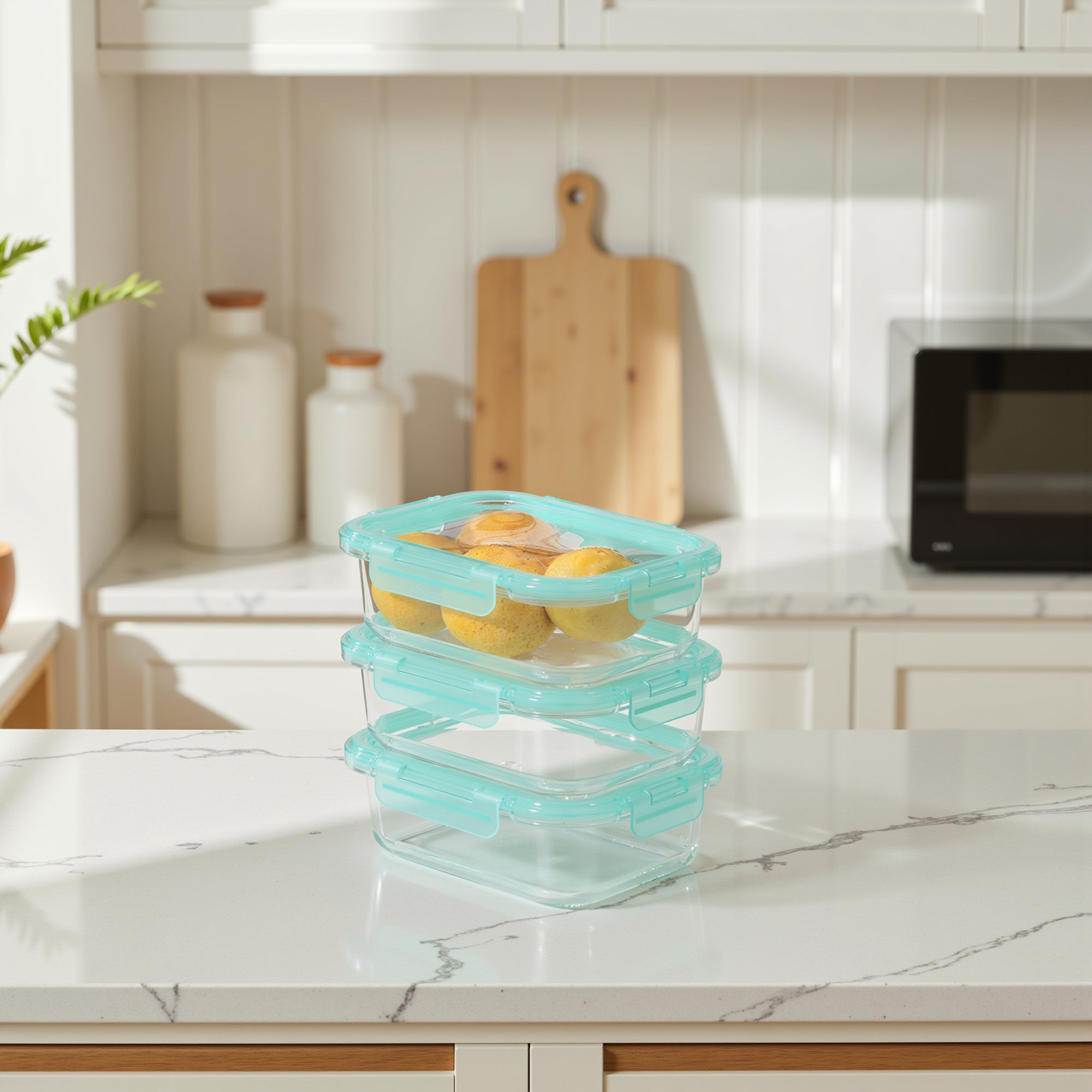 Genicook Glass Containers with Flexible Silicone Lids - Set of 3