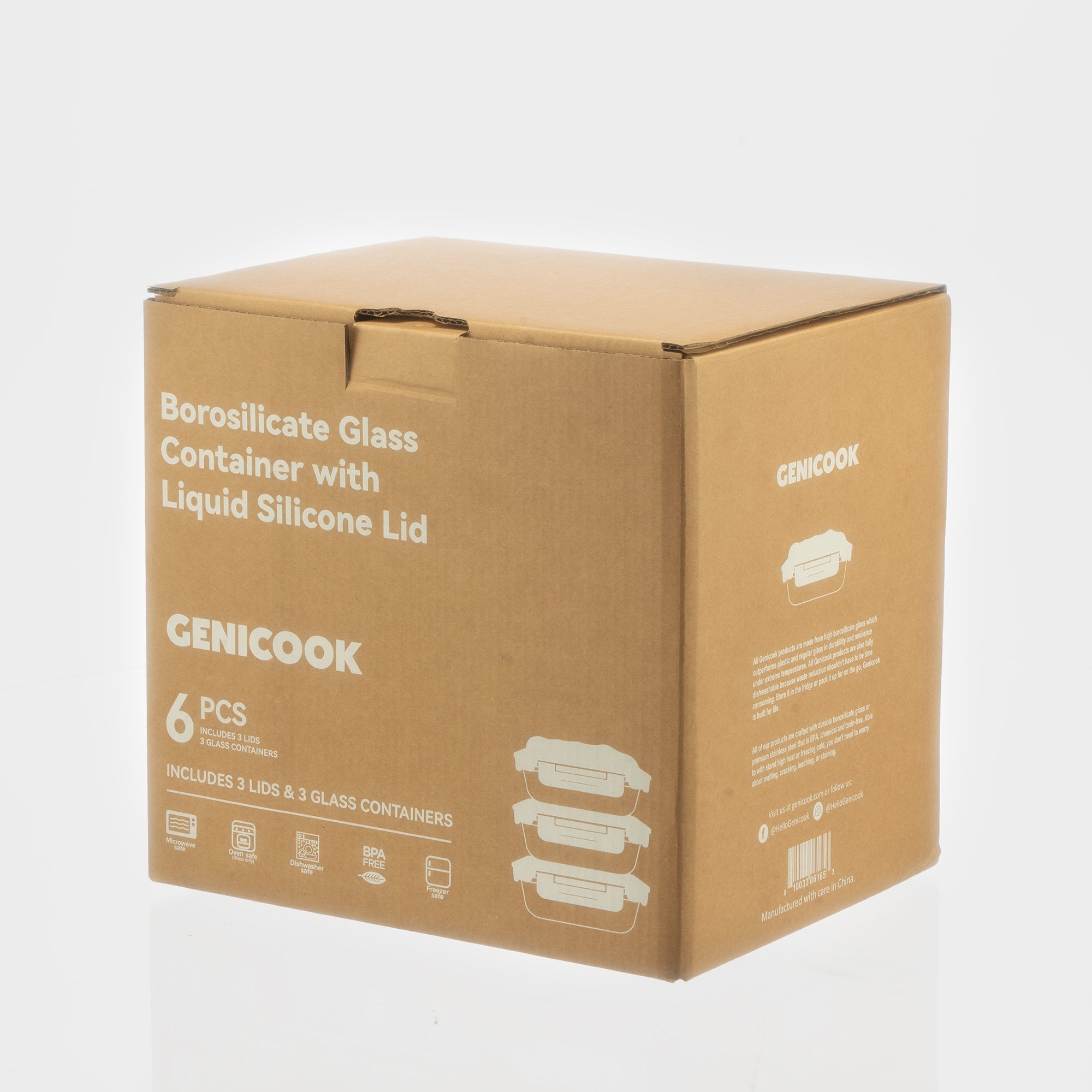 Genicook Glass Containers with Flexible Silicone Lids - Set of 3