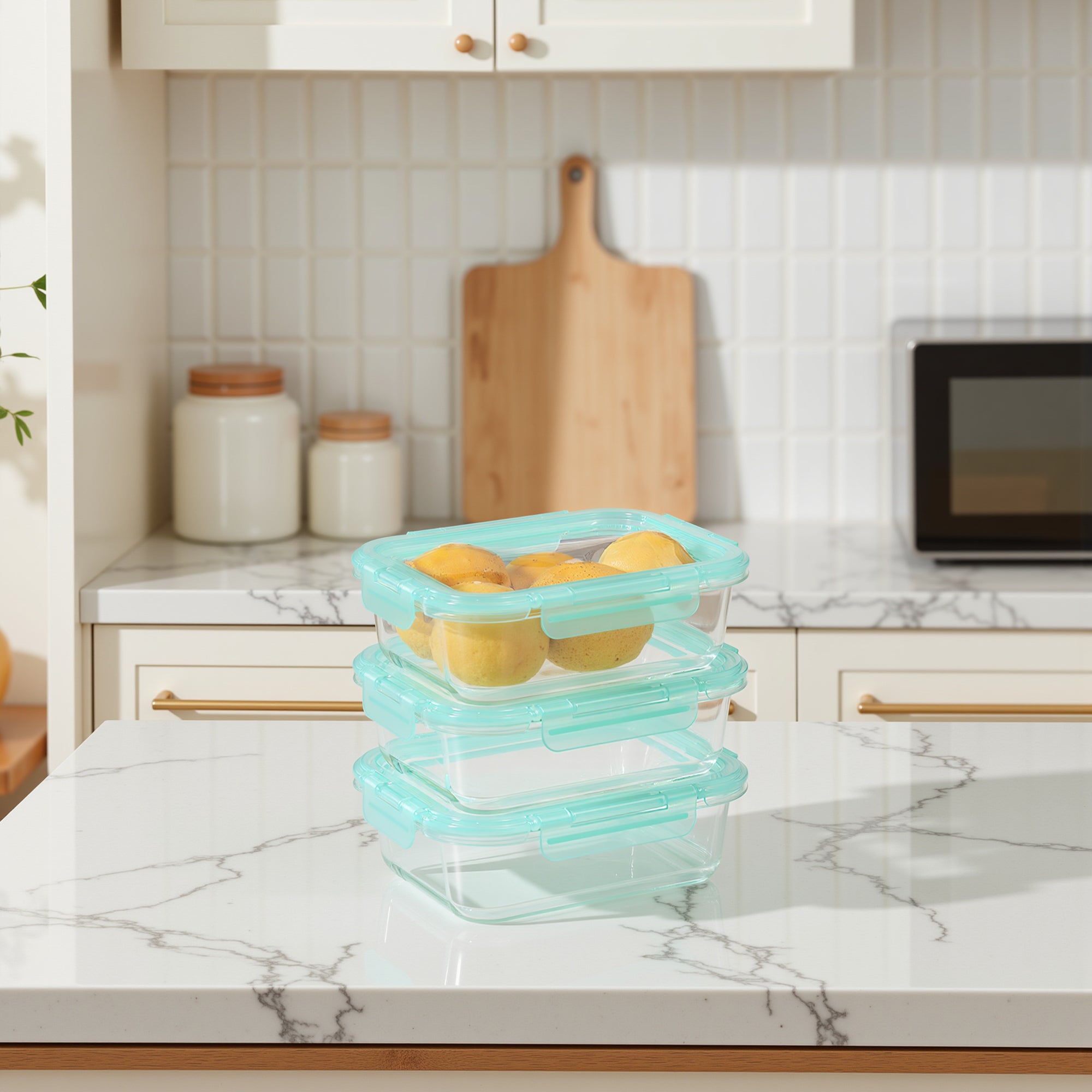 Genicook Glass Containers with Flexible Silicone Lids - Set of 3