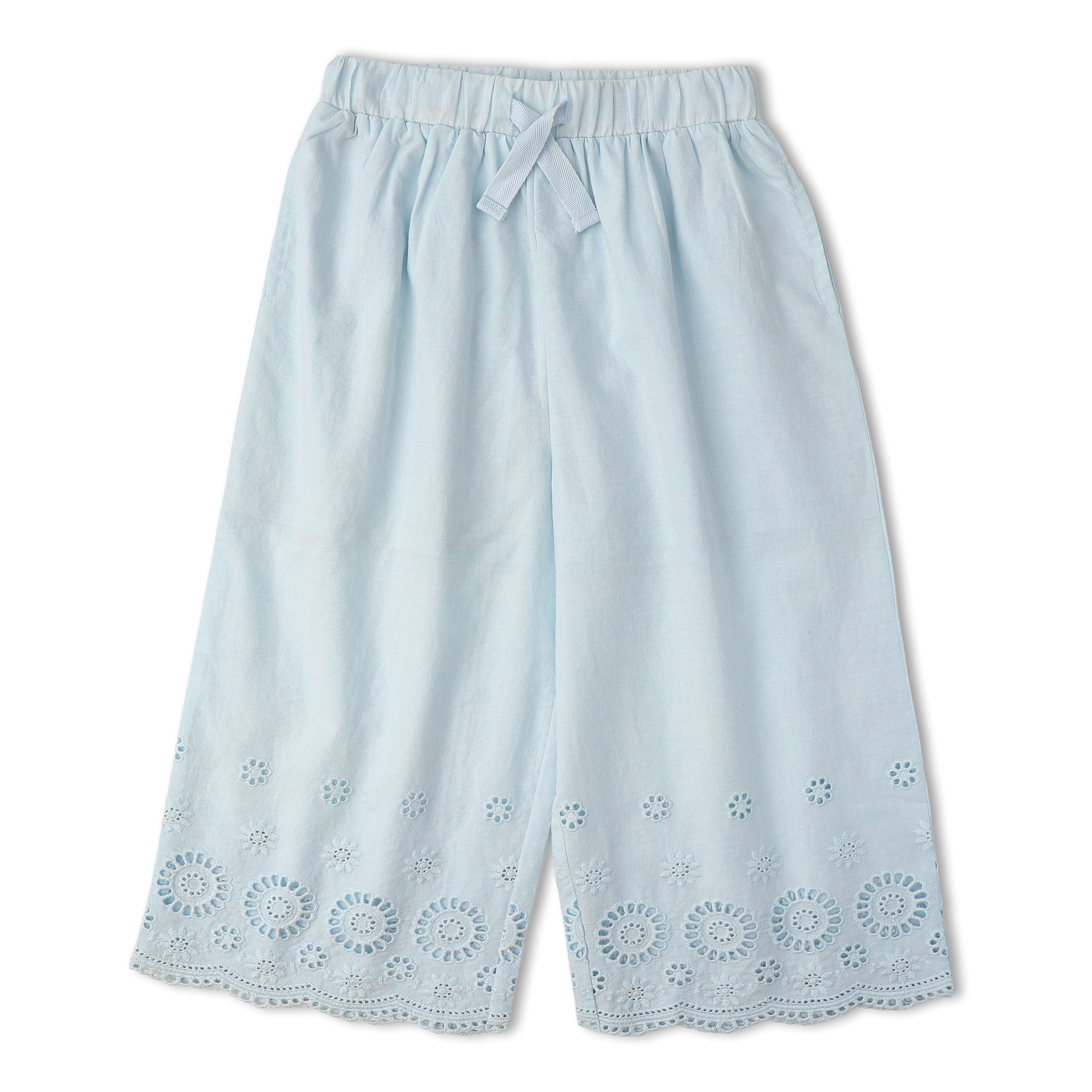Makemake Organics - Organic Eyelet Top And Pant Set - Light Blue Eyelet