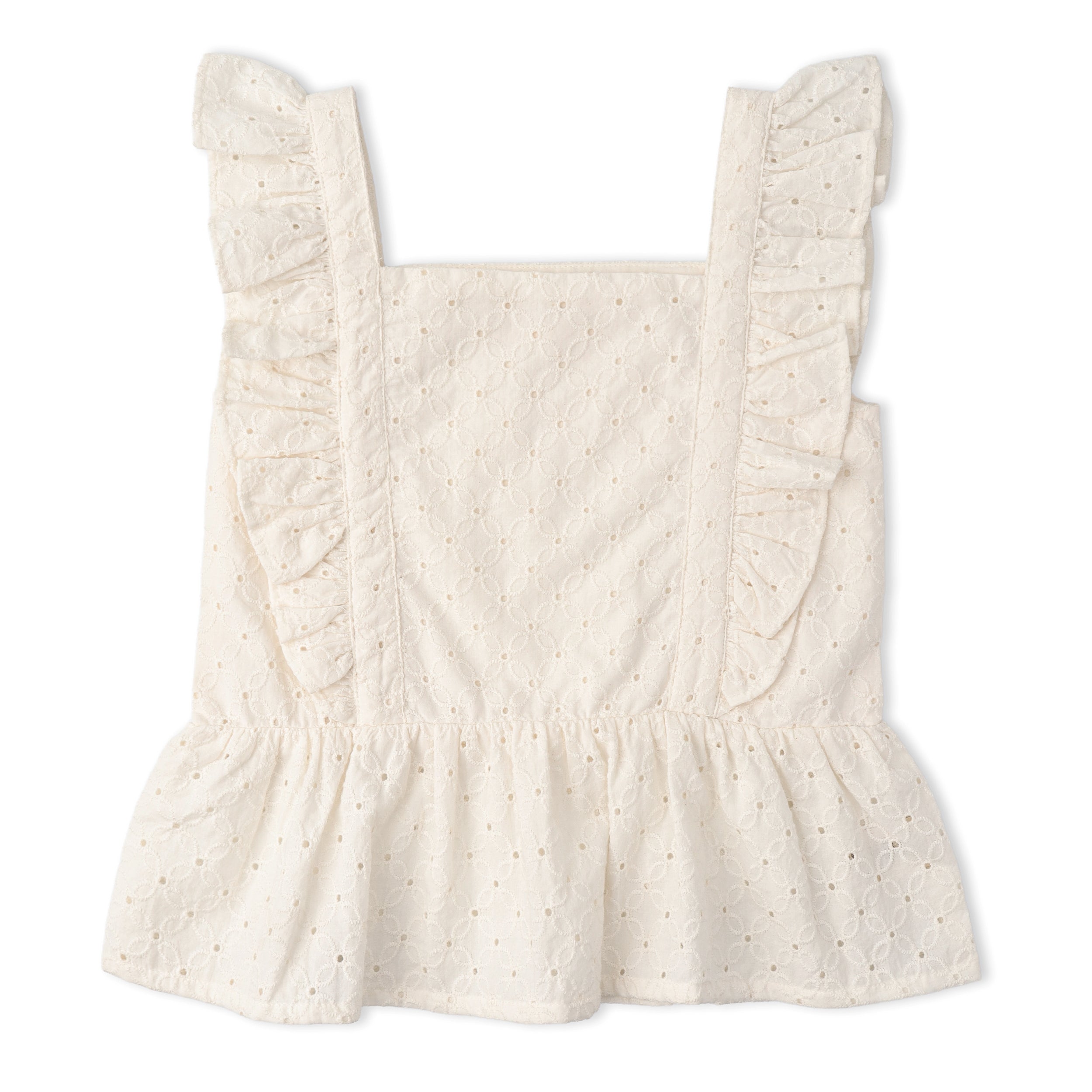 Makemake Organics - Organic Eyelet Flutter Top And Shorts Set - Ivory Eyelet