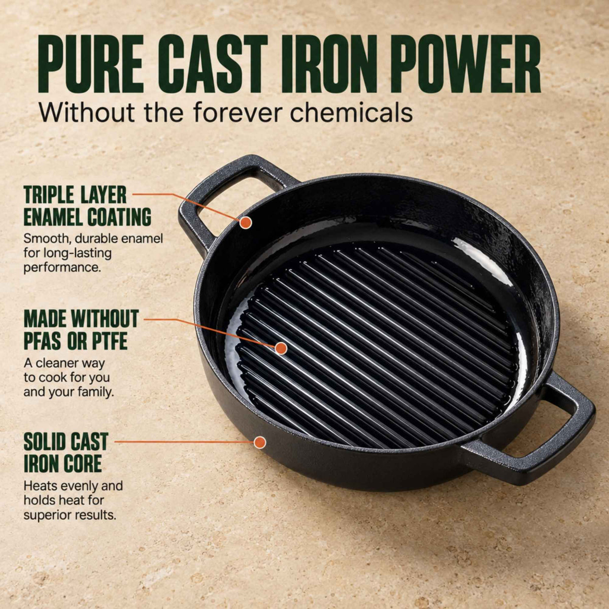 Alva Cookware Enameled Cast Iron Grill Pan, 11"