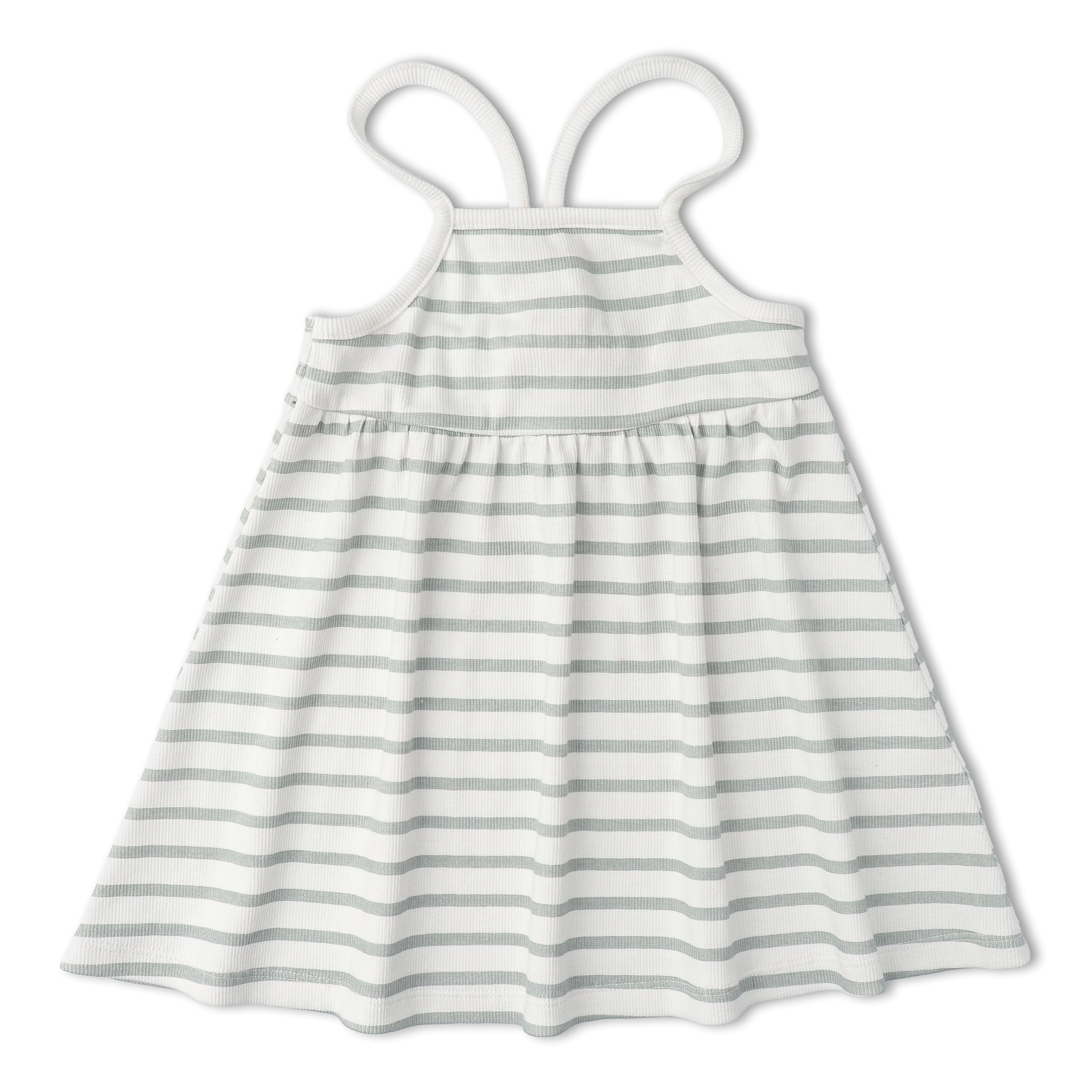 Makemake Organics - Organic Tie-Back Strap Dress - Fog Stripes