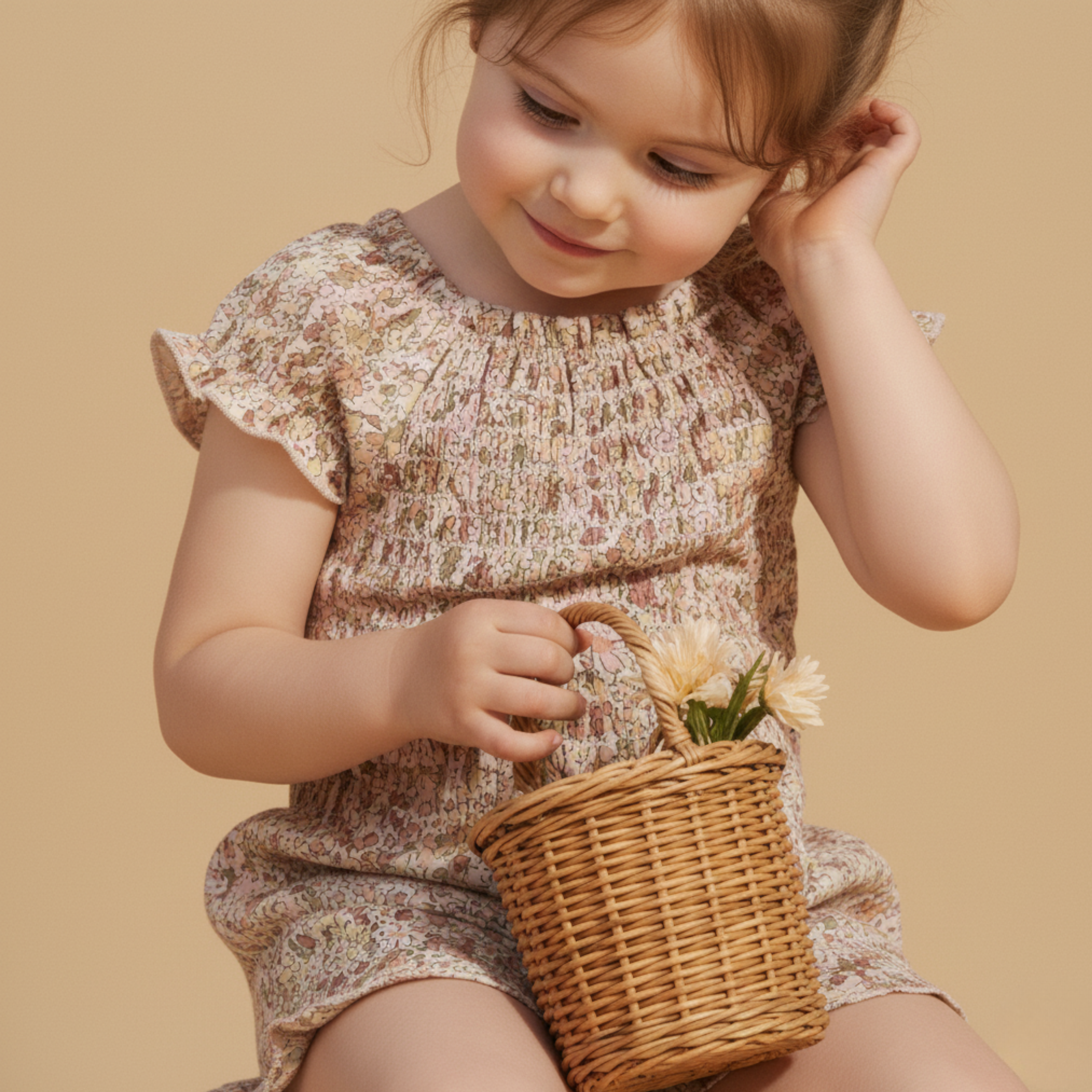 Makemake Organics - Organic Smocked Jumpsuit - Pastel Bloom