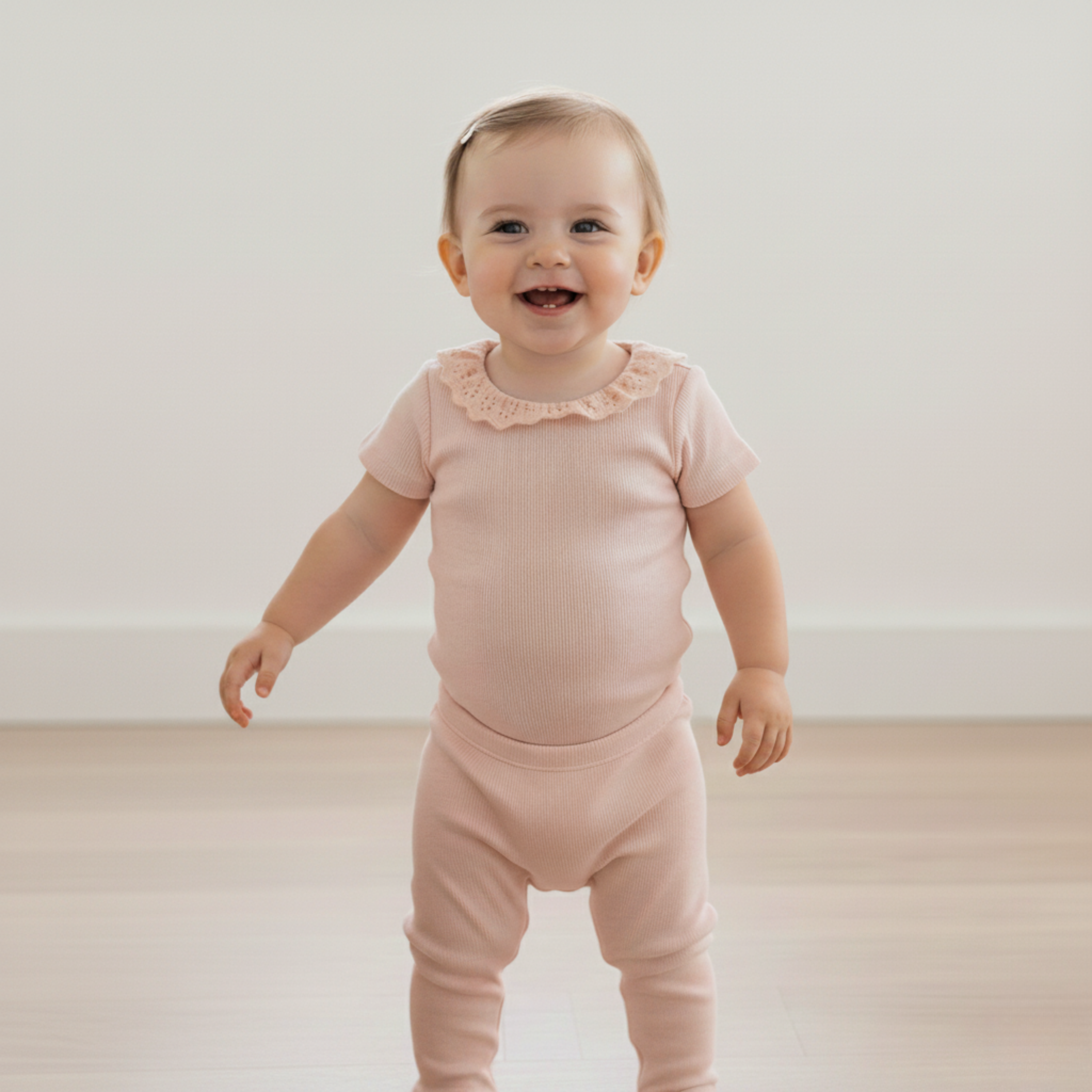 Makemake Organics - Organic Lace Collar Onesie & Tights Set - Blush