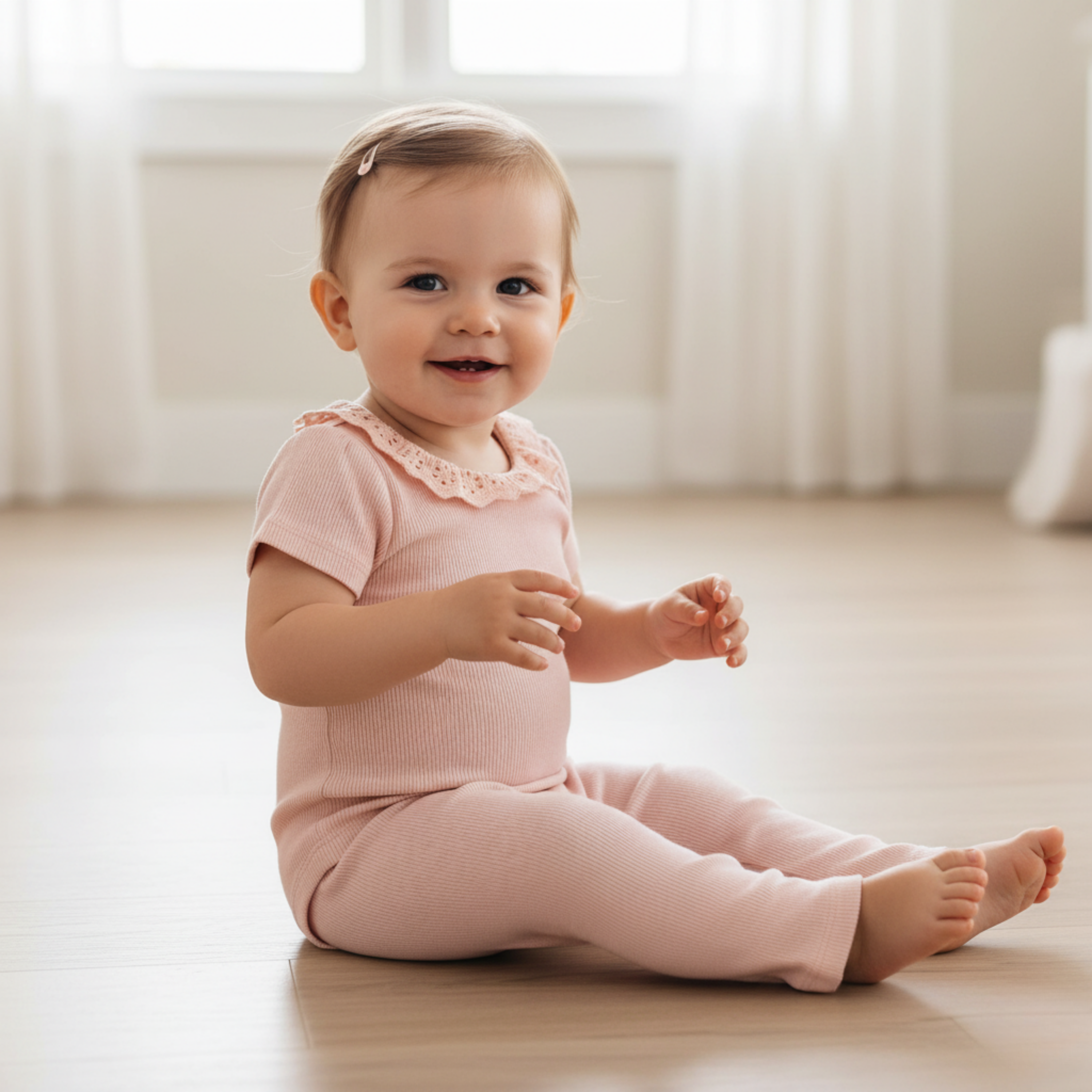 Makemake Organics - Organic Lace Collar Onesie & Tights Set - Blush