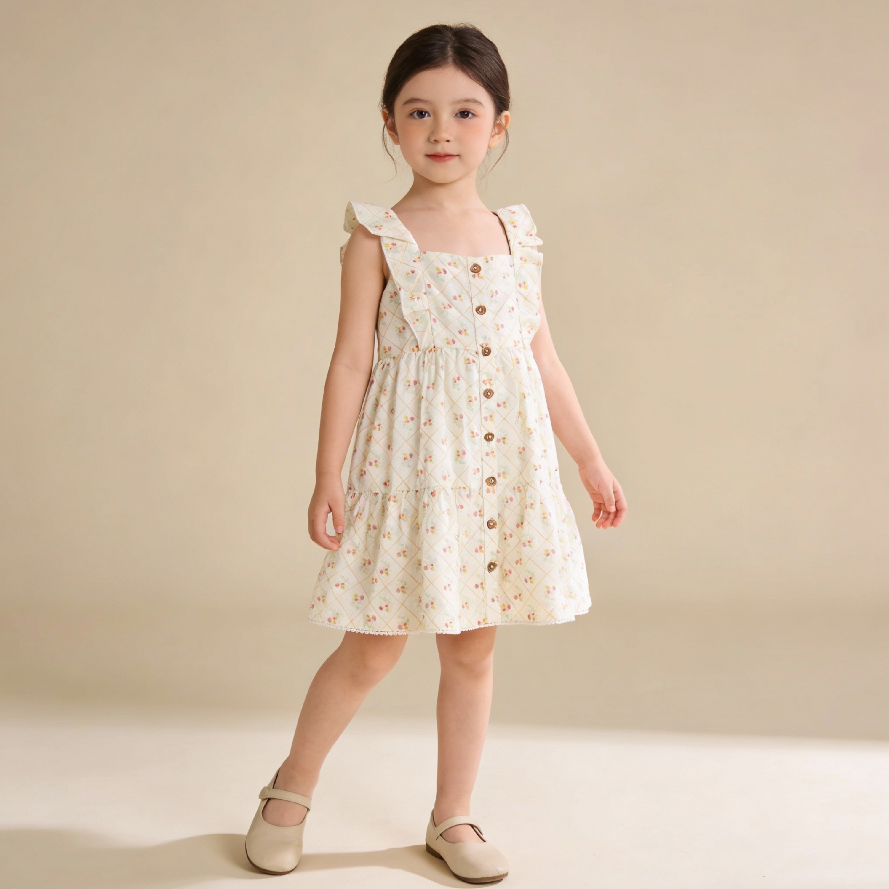 Makemake Organics - Organic Flutter Buttoned Tiered Dress - Spring Weave