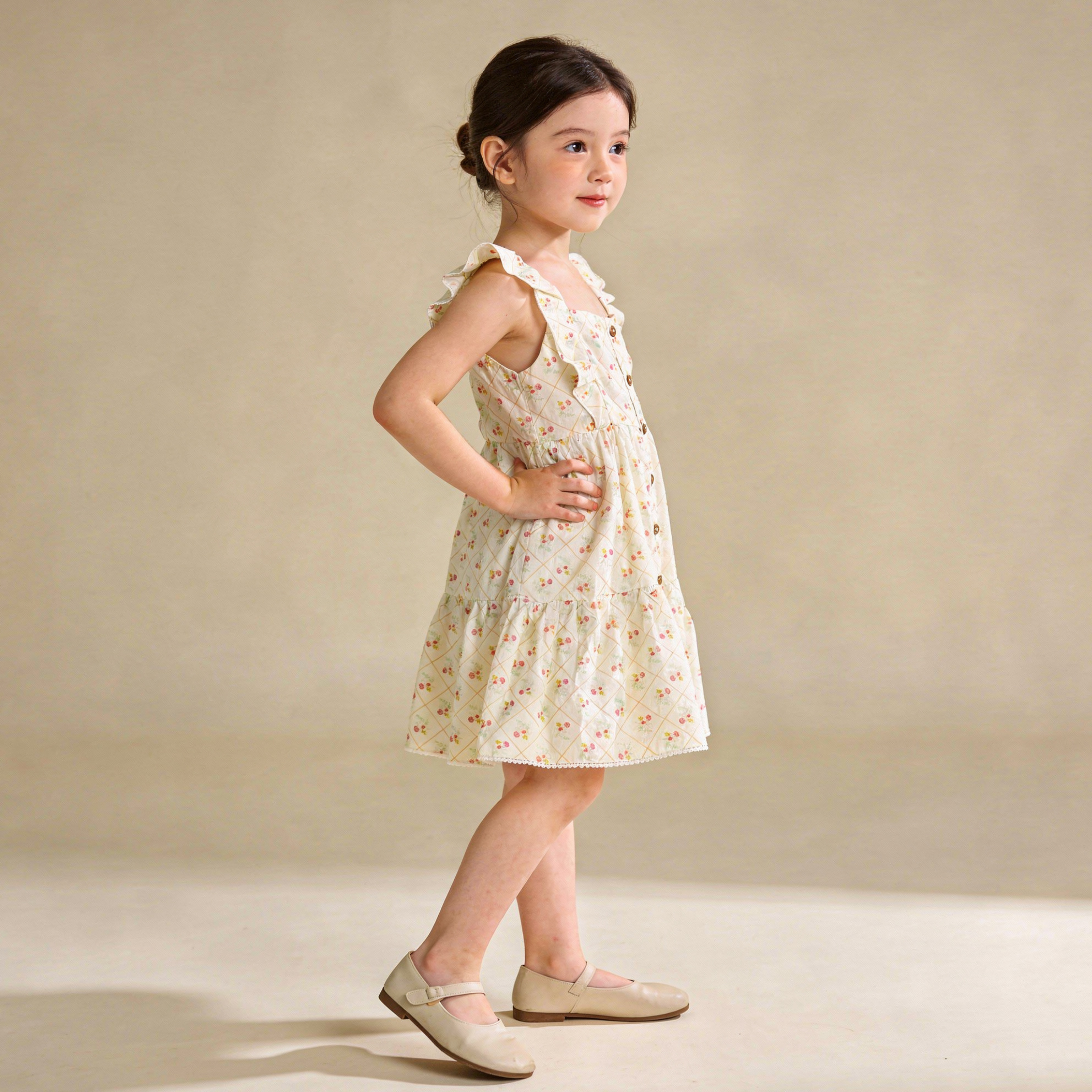 Makemake Organics - Organic Flutter Buttoned Tiered Dress - Spring Weave
