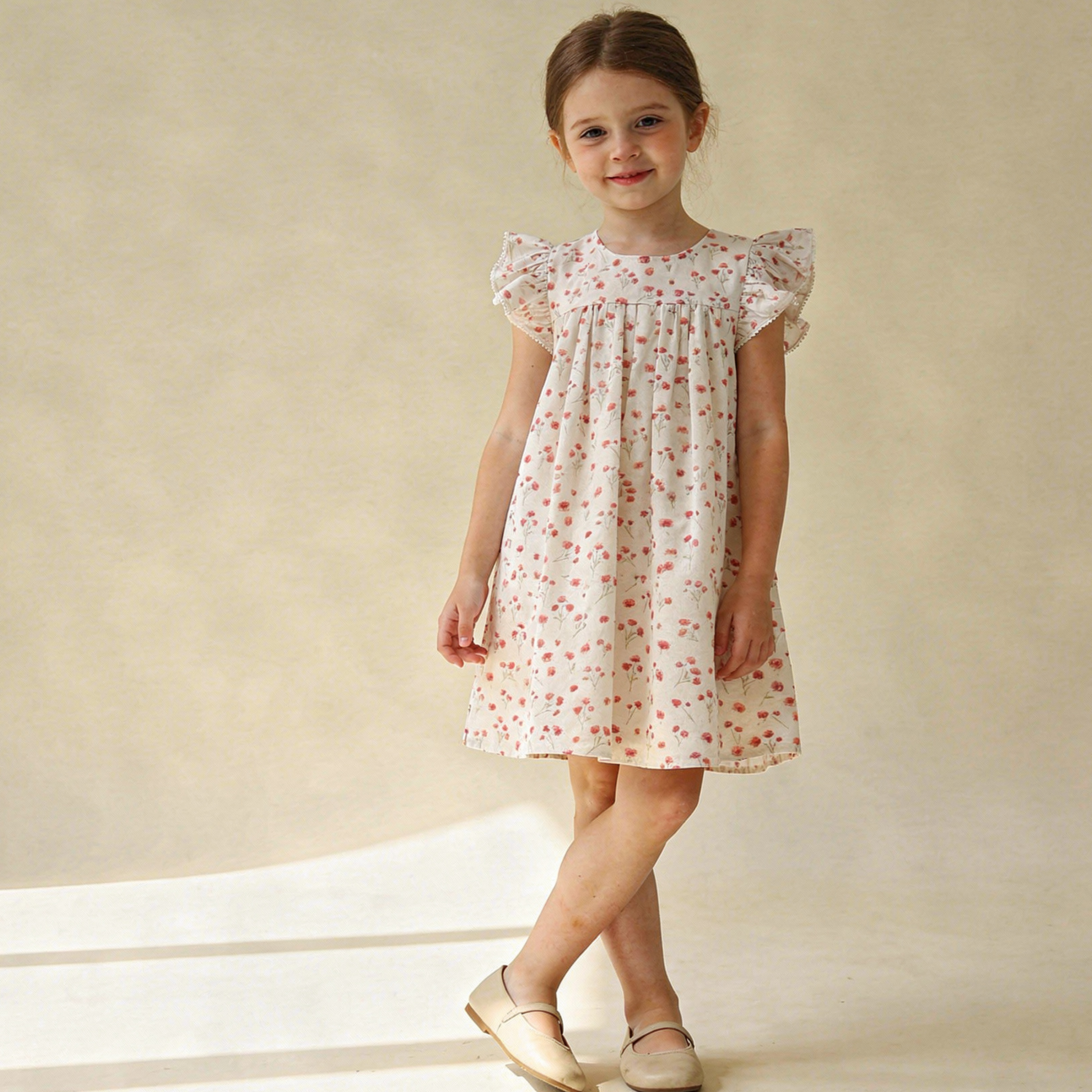 Makemake Organics - Organic Short Sleeve Flutter Dress - Pink  Bloom