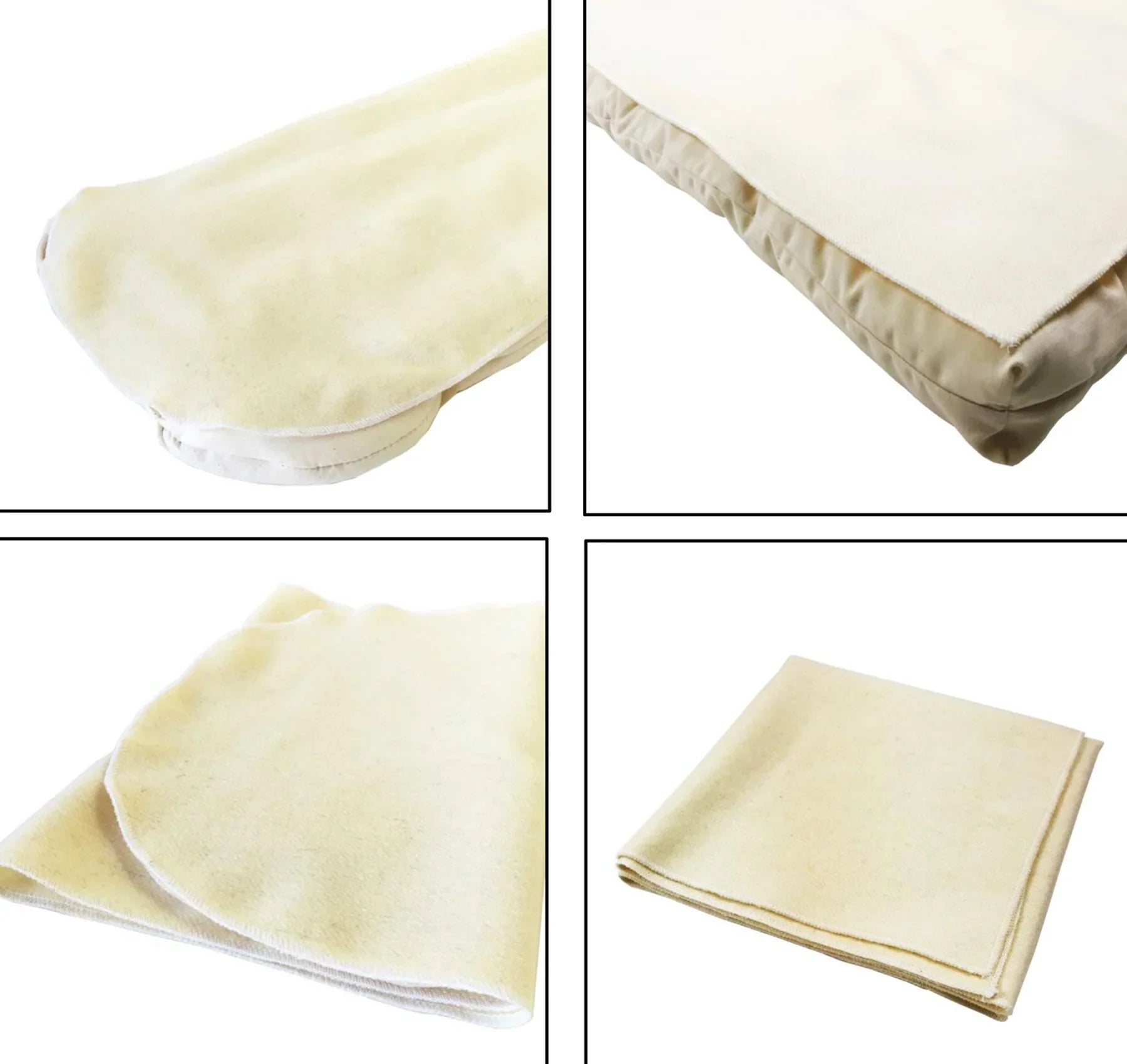 Collage of a beige fabric product on a white background
