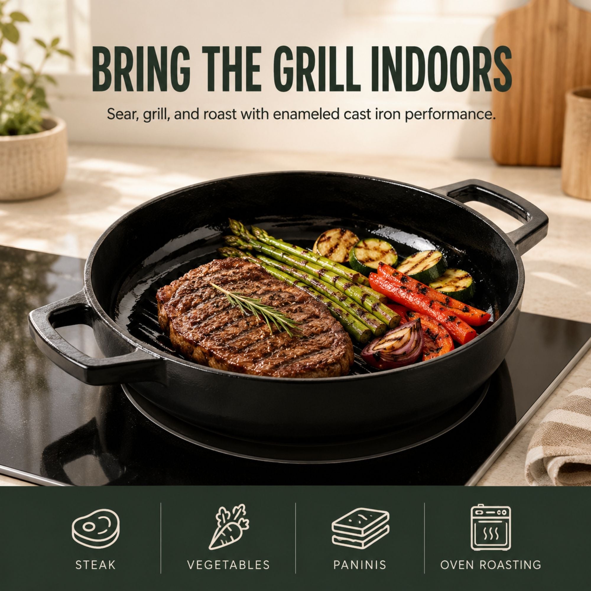 Alva Cookware Enameled Cast Iron Grill Pan, 11"