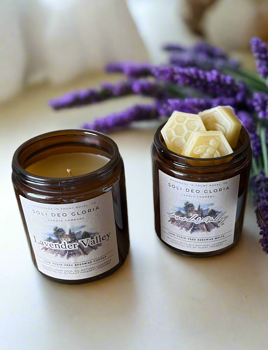 Soli Deo Gloria Candle Company Lavender Valley Beeswax Candle | Organic Essential Oil Infused