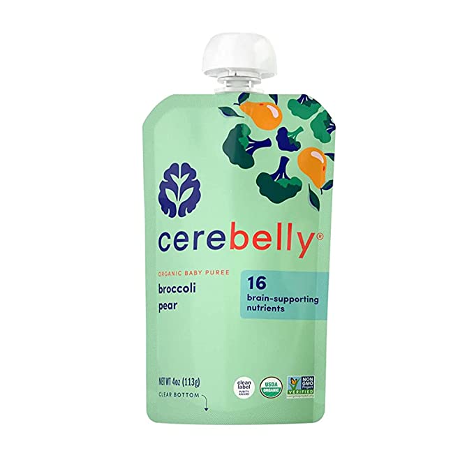 Cerebelly Broccoli Pear Puree Pouches (Pack of 6-4 Oz)
