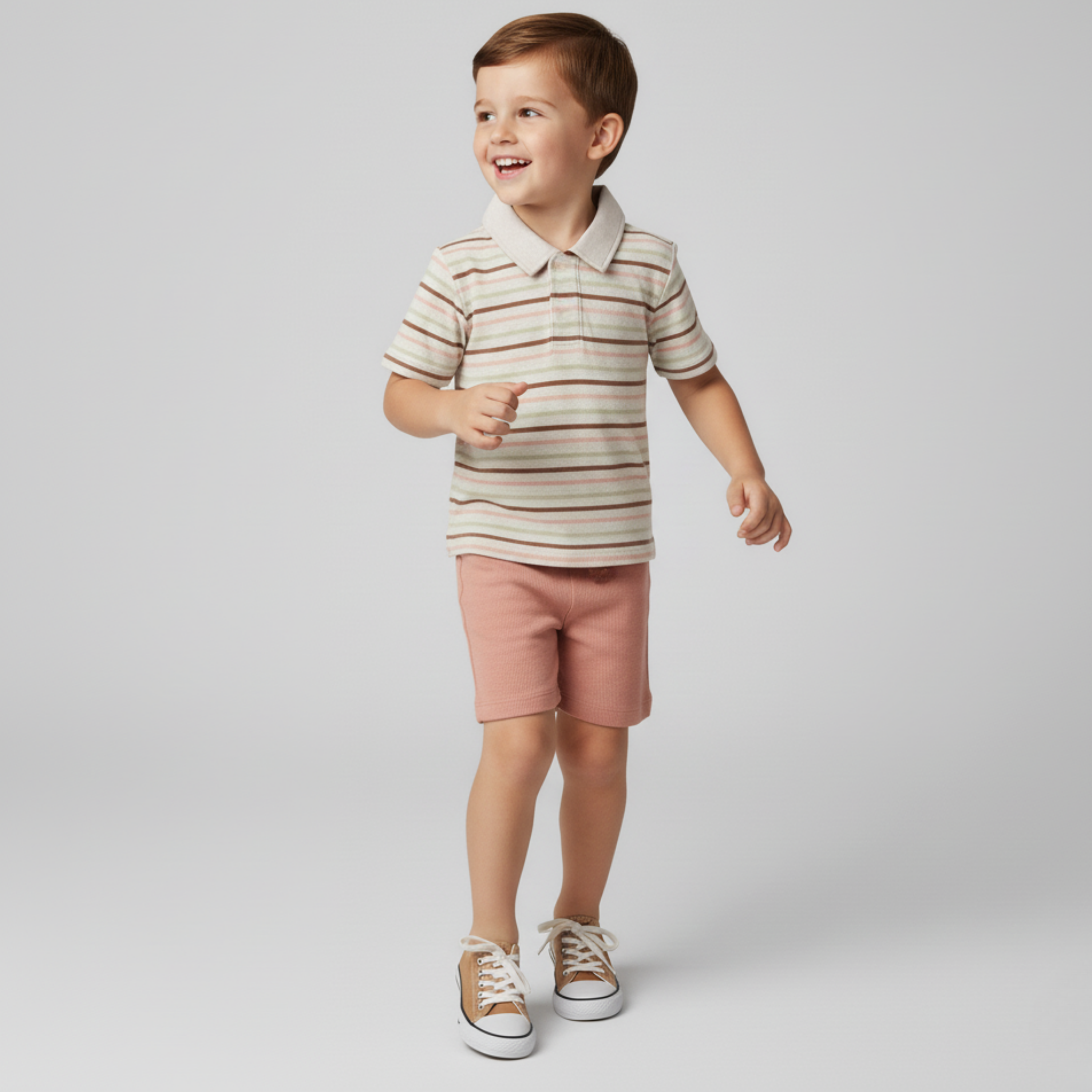 Makemake Organics - Organic Collar Tee & Shorts Set - Terra Stripes