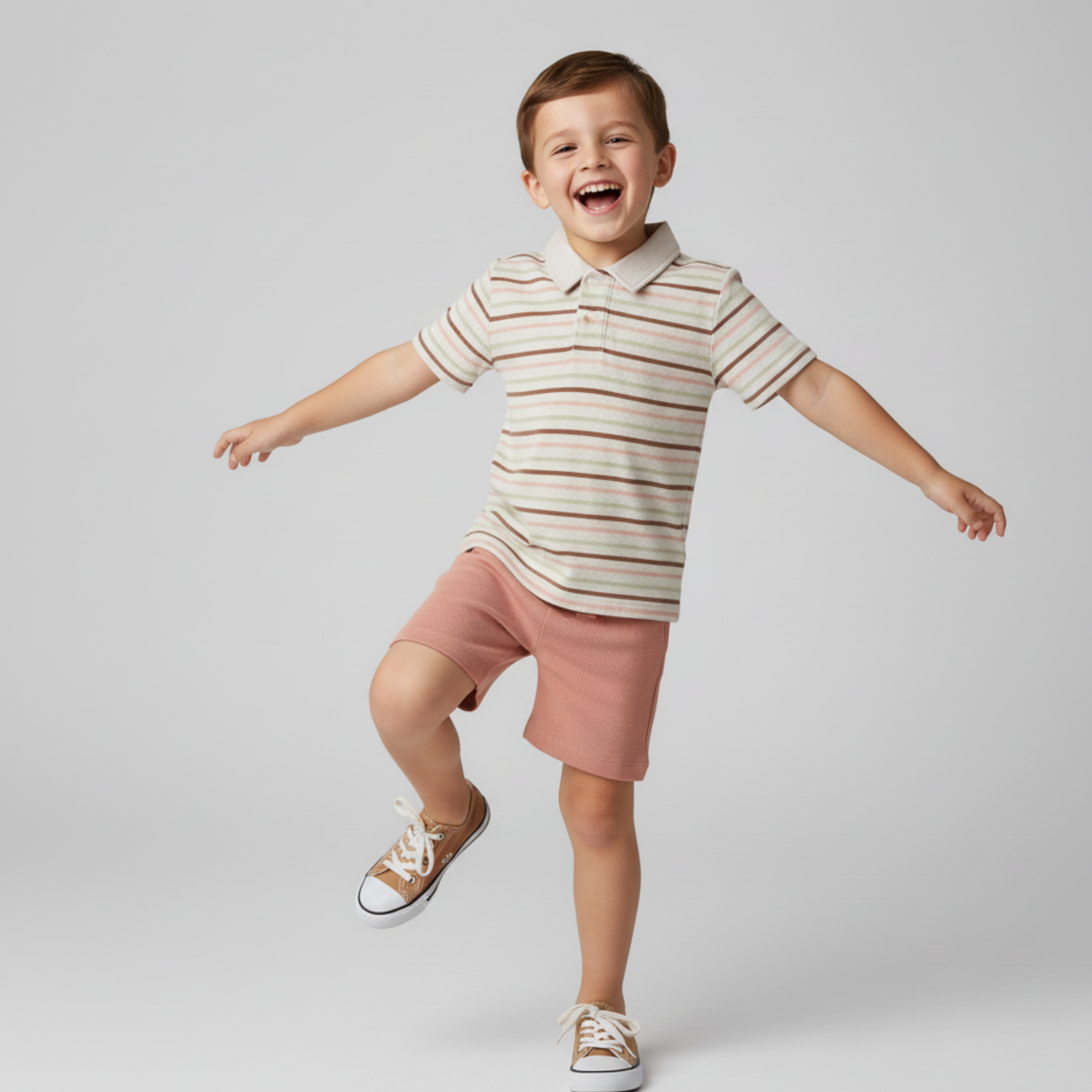 Makemake Organics - Organic Collar Tee & Shorts Set - Terra Stripes