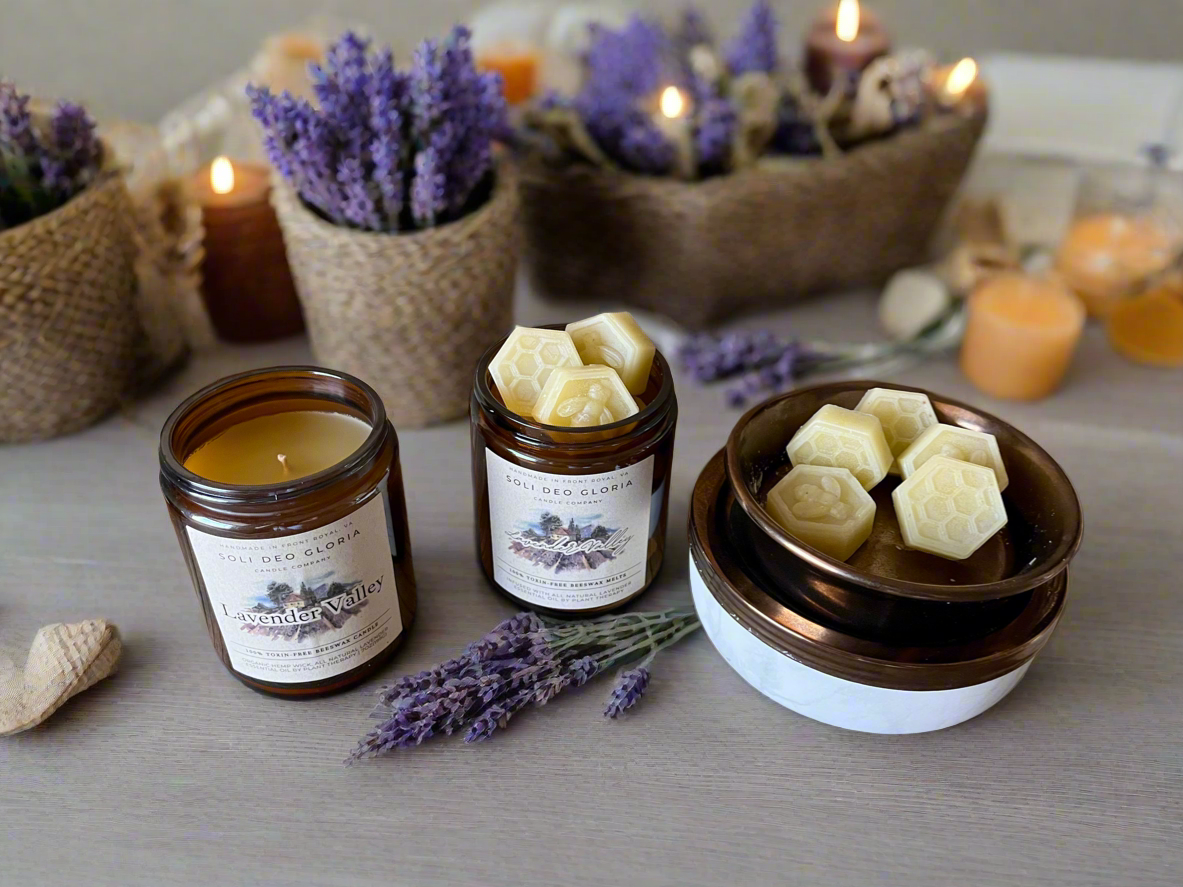 Soli Deo Gloria Candle Company Lavender Valley Beeswax Candle | Organic Essential Oil Infused