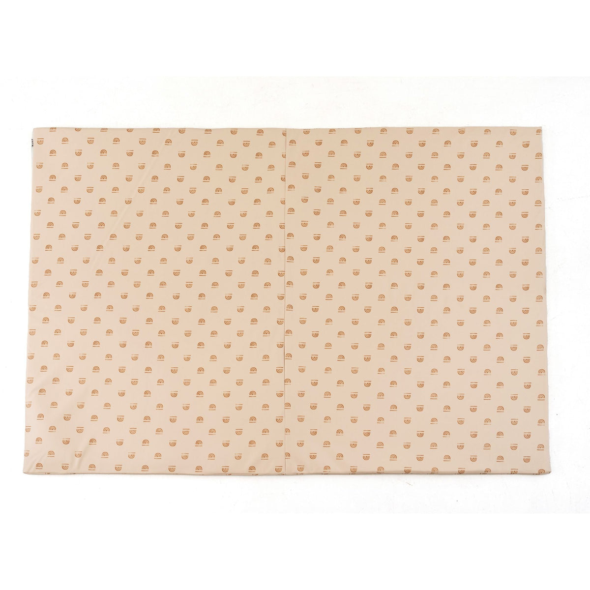 Cream-colored vegan leather play mat with soft rainbow accents