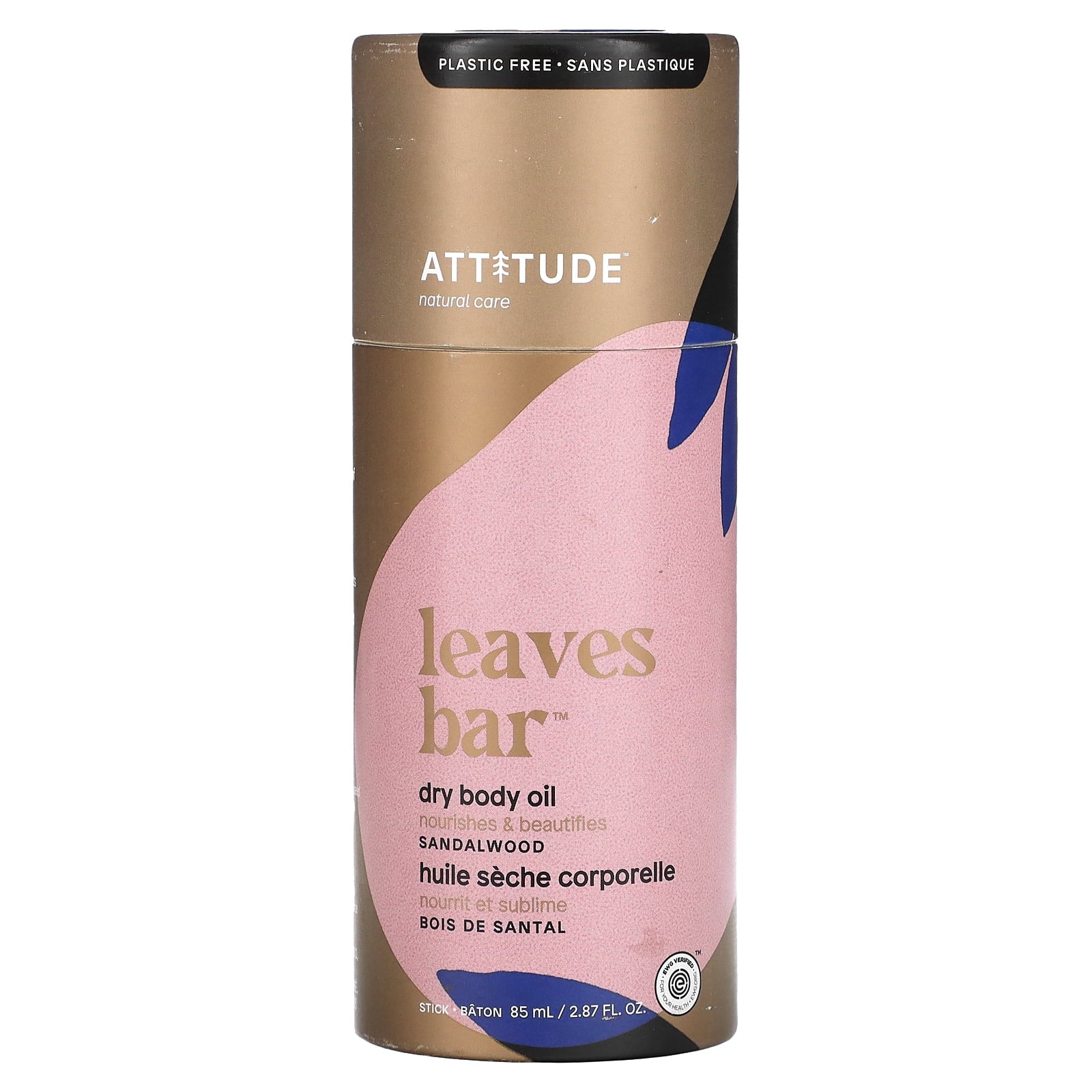 Attitude leaves bar dry body oil packaging on a white background