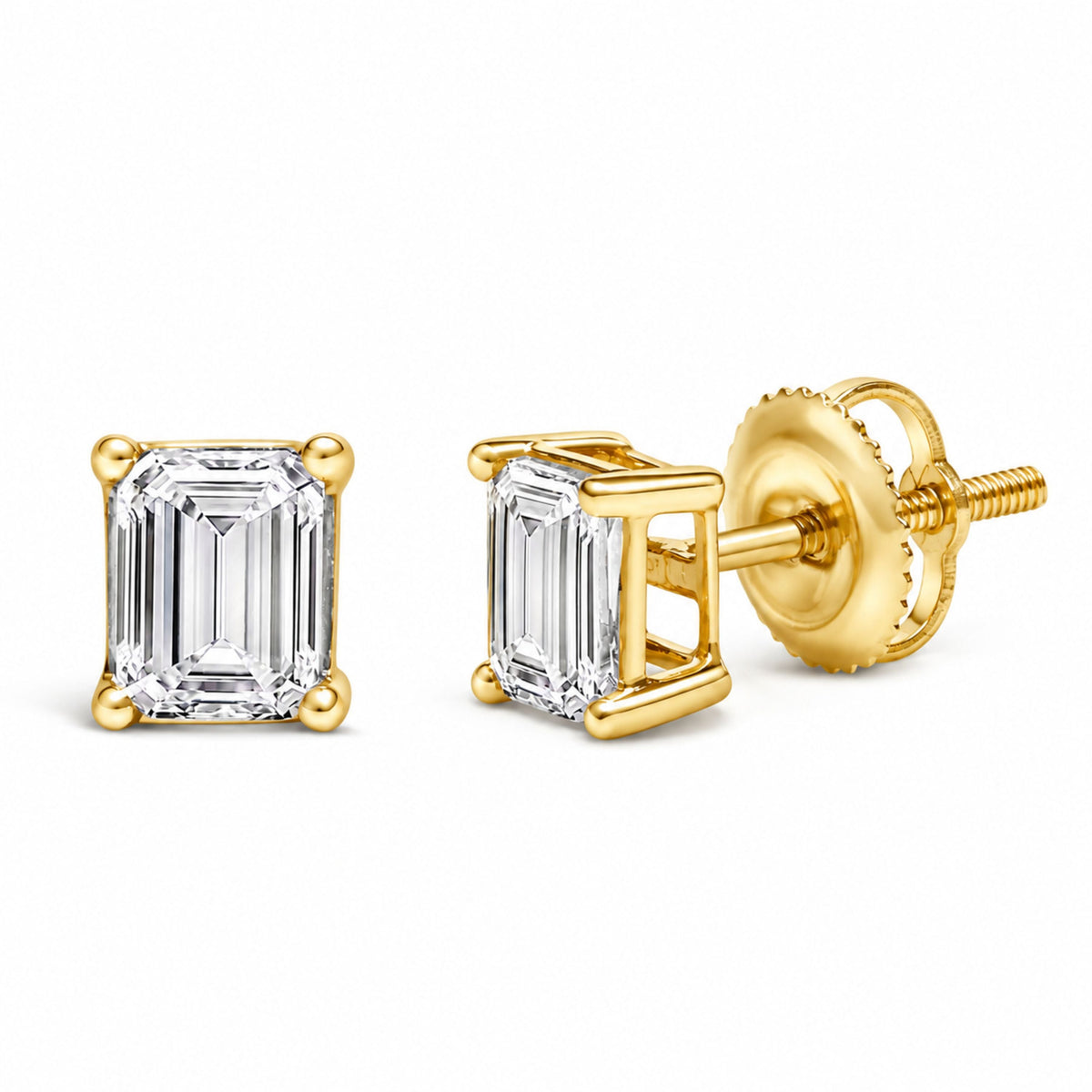 14K Gold Emerald-Cut Lab-Grown Diamond Stud Earrings — 1–4 cttw