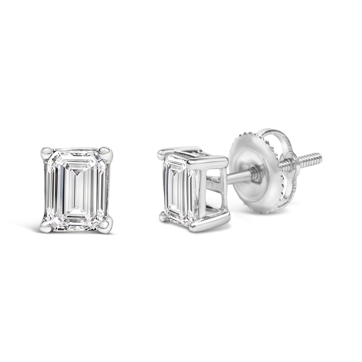 14K Gold Emerald-Cut Lab-Grown Diamond Stud Earrings — 1–4 cttw