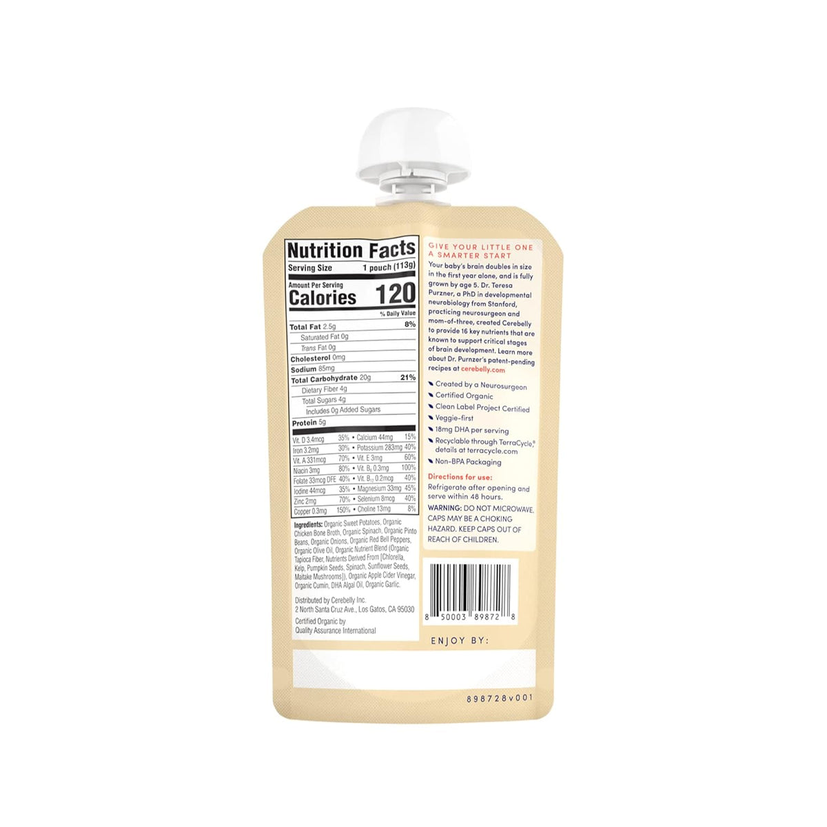 Cerebelly Organic Sweet Potato Puree - Pack of 6 (4 Oz Each)