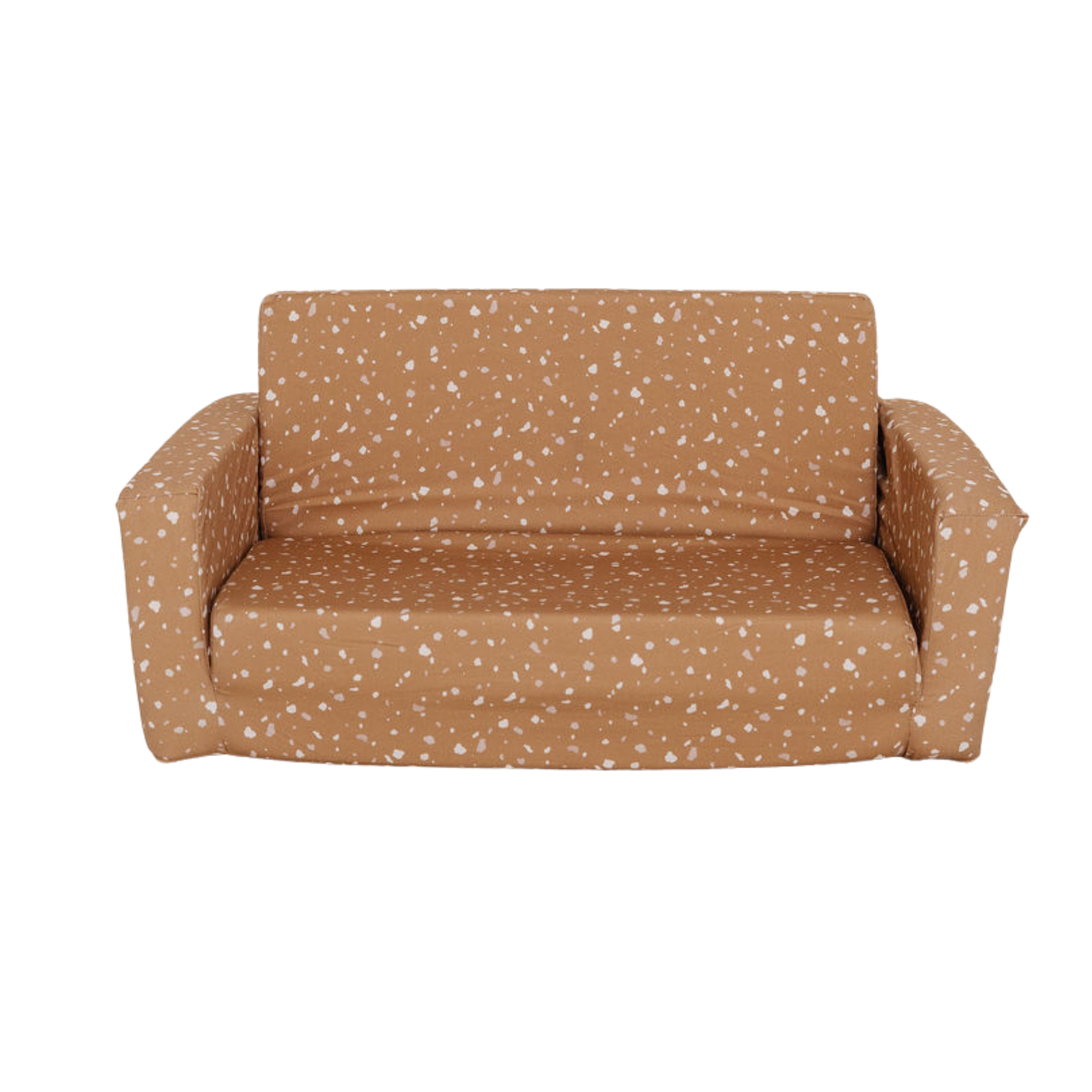 Brown sofa with a subtle pattern on a white background
