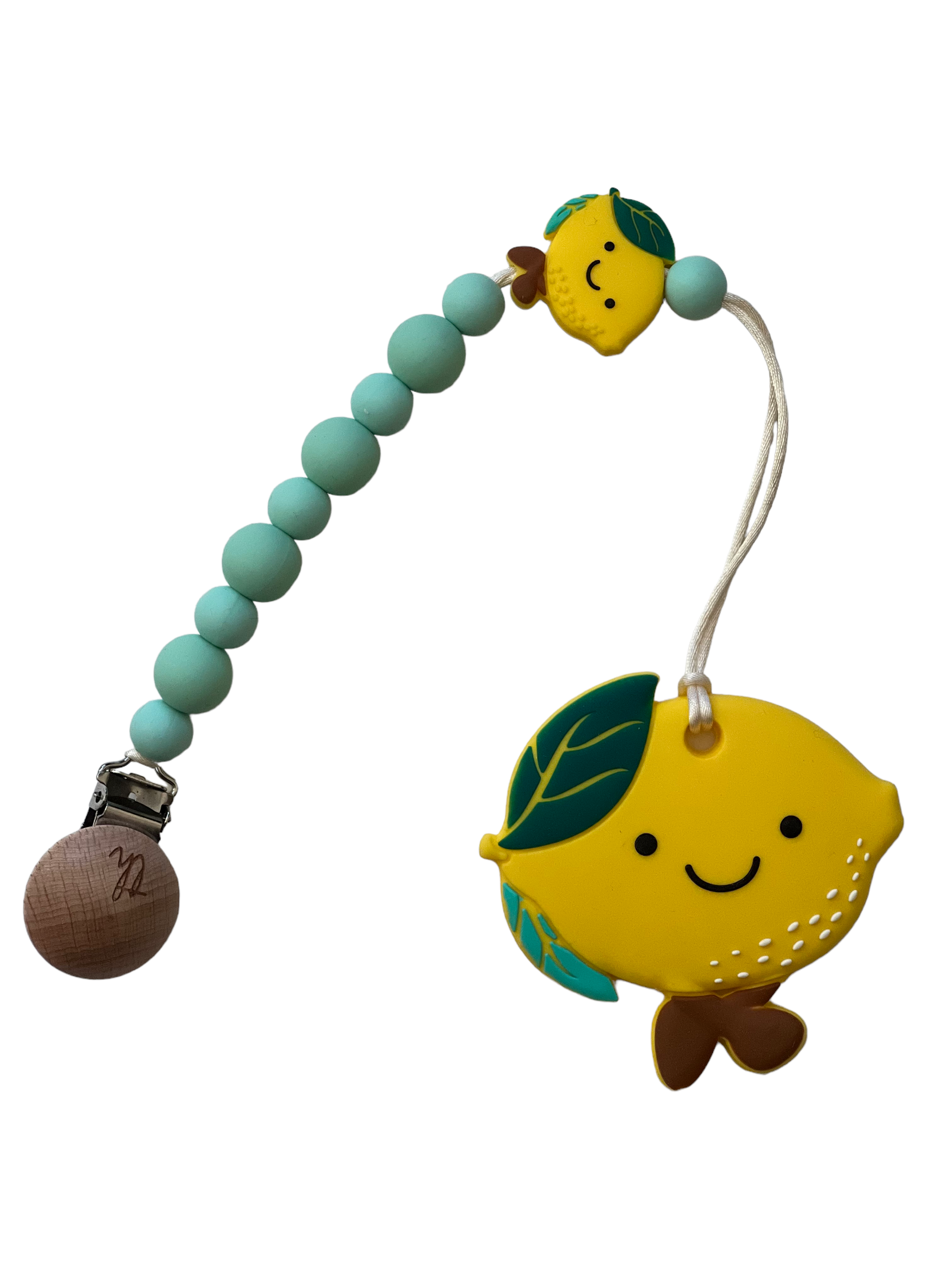 Teething toy with lemon design on a white background