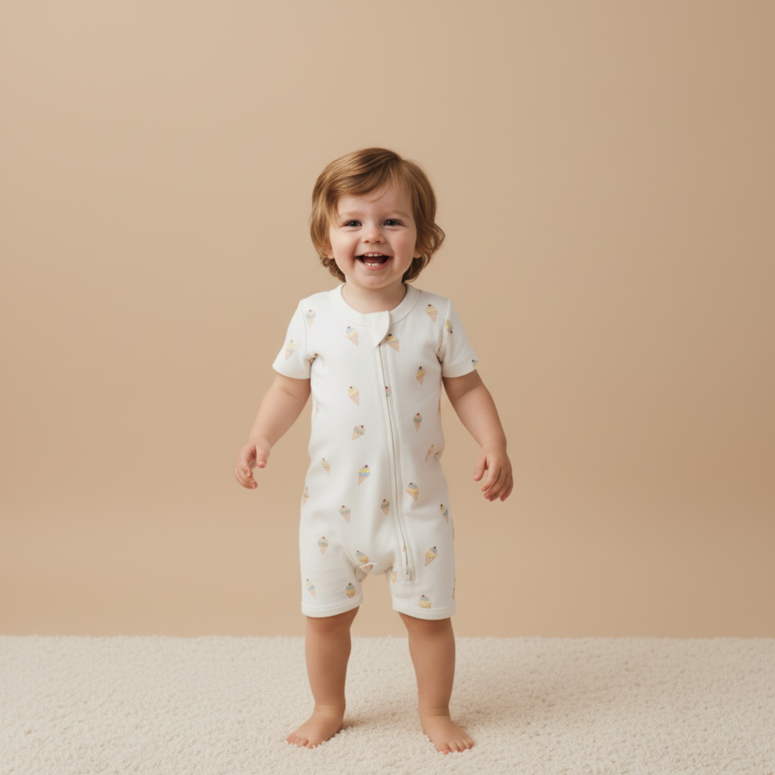 Makemake Organics - Organic Short Zip Romper - Ice Cream